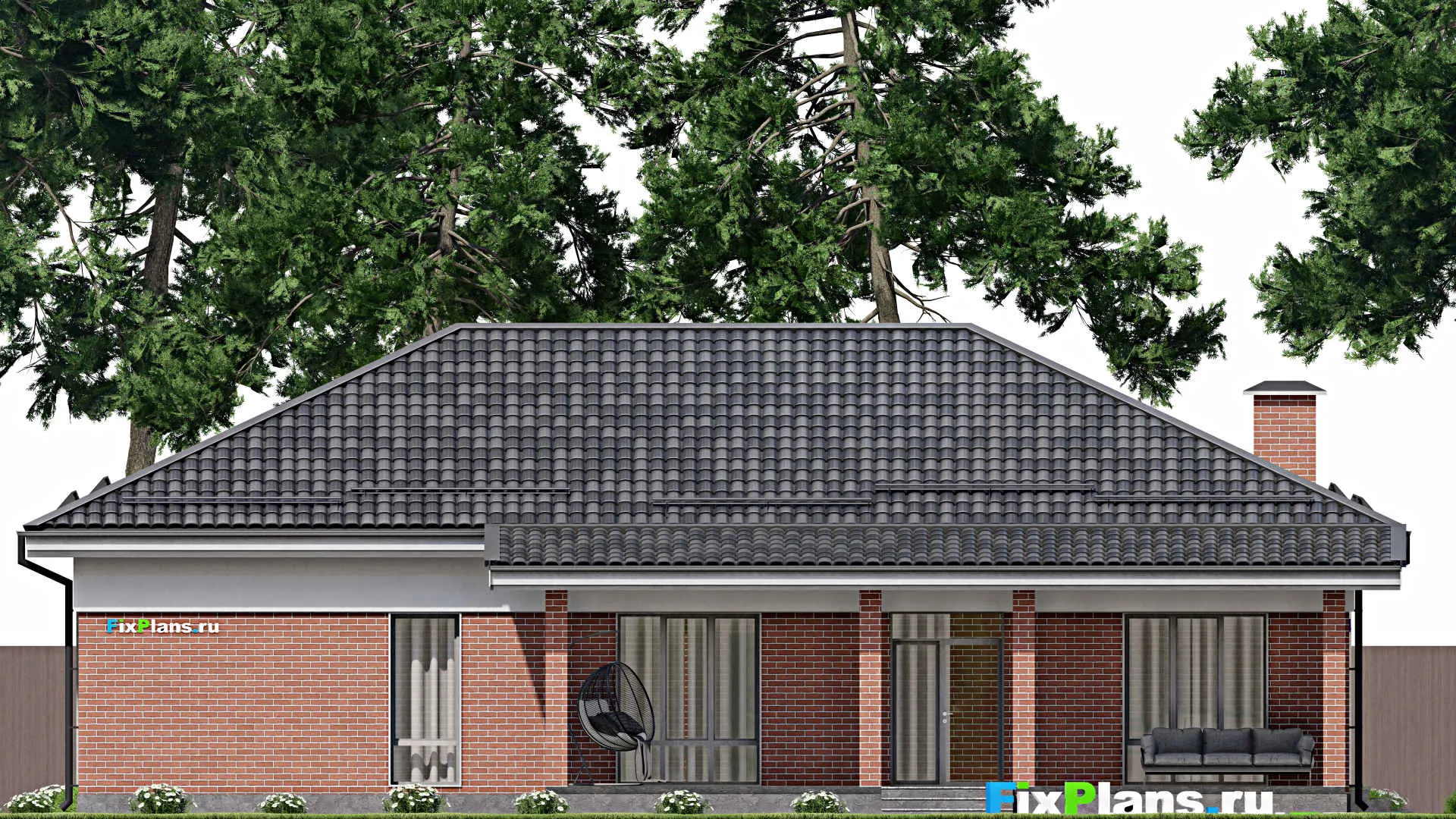 F-5867 - Проект одноэтажного дома 11 на 18, площадью 180 м² с террасой и 4 спальнями