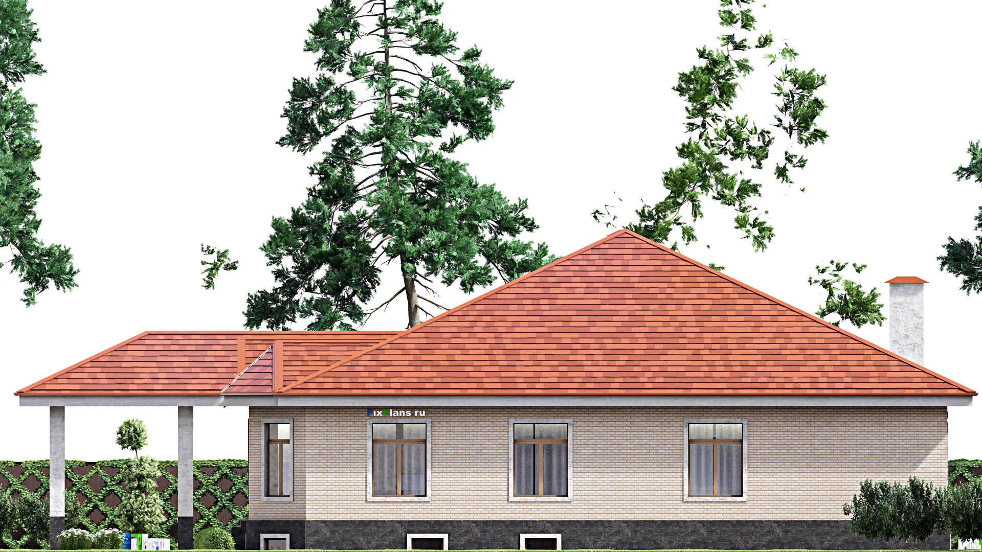 F-13940 - Проект одноэтажного дома 19 на 21, площадью 380 м² с террасой, цокольным этажом и 3 спальнями