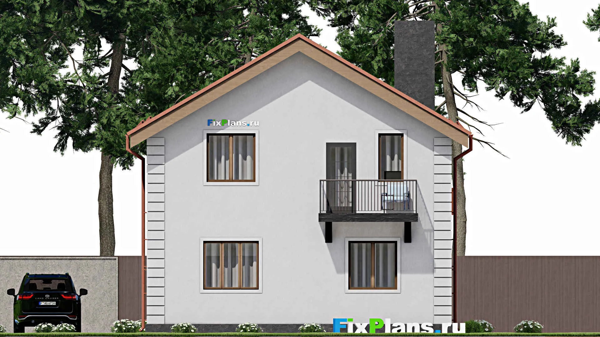 F-11717 - Проект дома с мансардой 9 на 10, площадью 250 м² с балконом и 3 спальнями