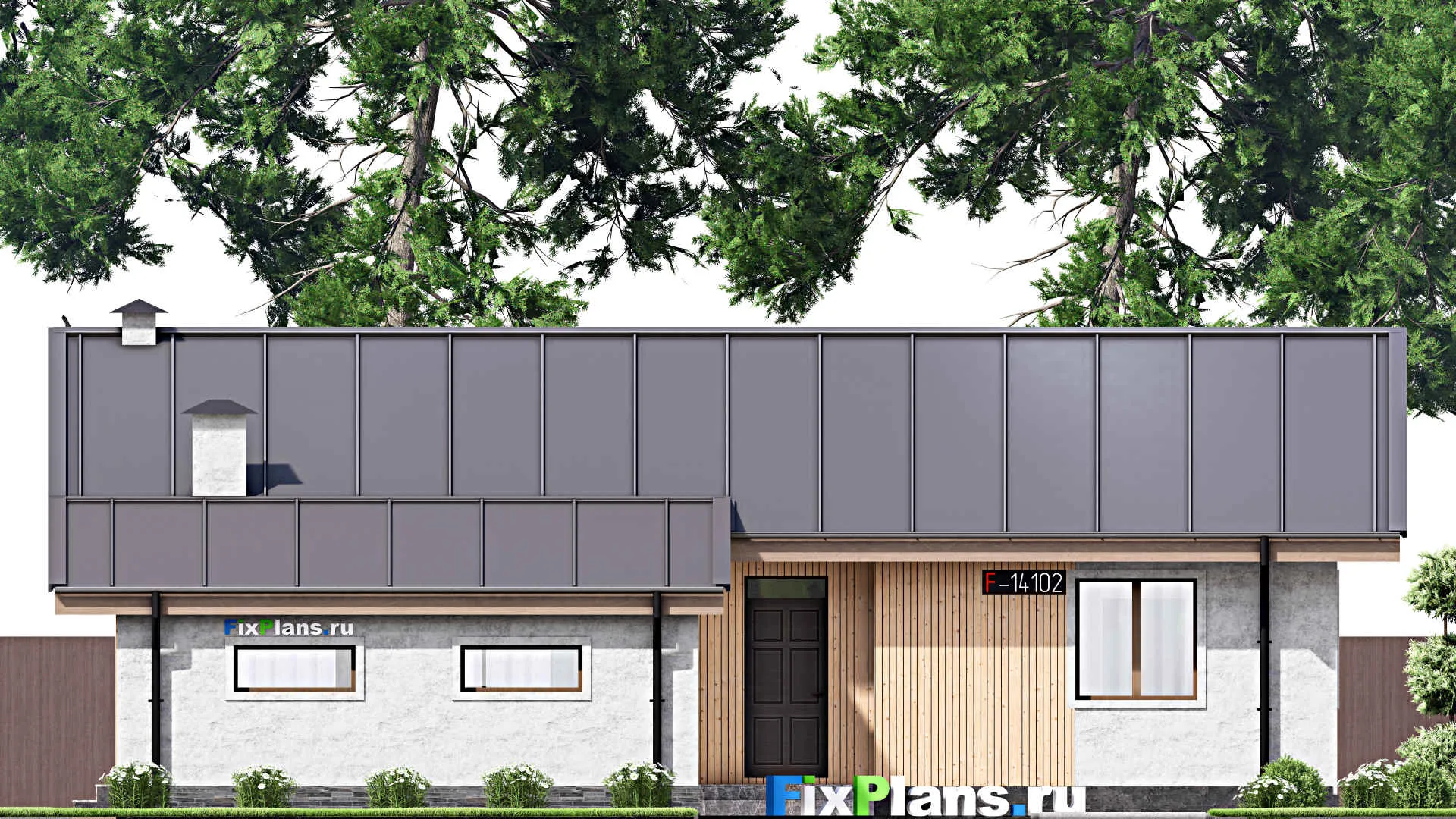 F-14102 - Проект одноэтажного дома 15 на 16, площадью 140 м² с гаражом на 2 машины и 2 спальнями