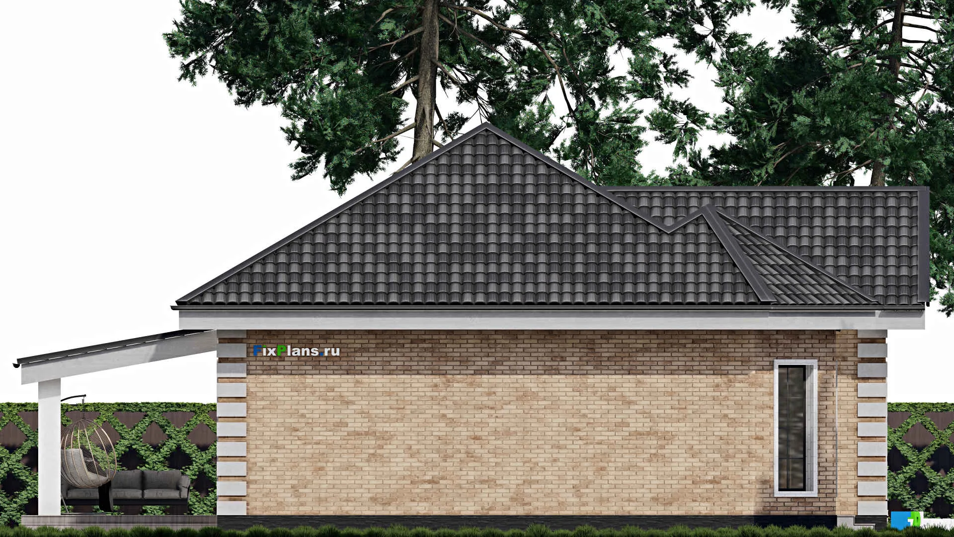 F-0944 - Проект одноэтажного дома 12 на 13, площадью 120 м² с террасой и 3 спальнями