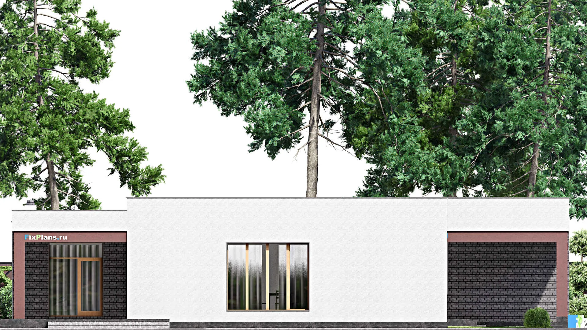 F-15983 - Проект одноэтажного дома 21 на 22, площадью 280 м² с террасой, гаражом на 2 машины и 3 спальнями