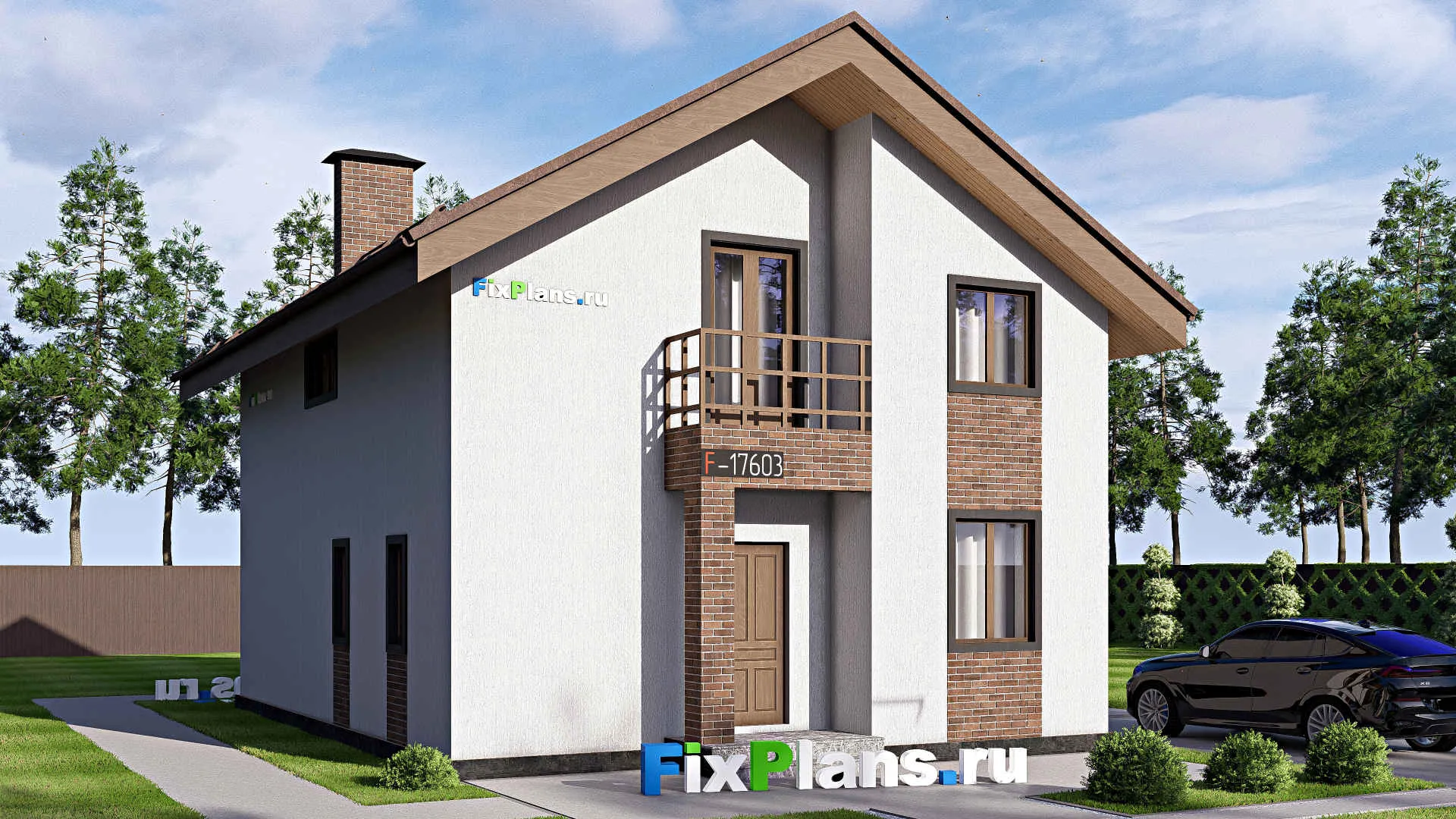 F-17603 - Проект дома с мансардой 11 на 12, площадью 150 м² с террасой и 2 спальнями