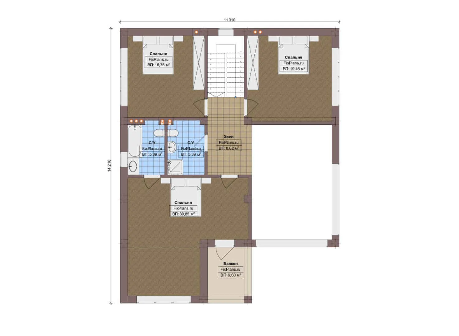 F-20762 - Планы двухэтажного дома 14 на 15, площадью 220 м² с террасой, балконом и 4 спальнями