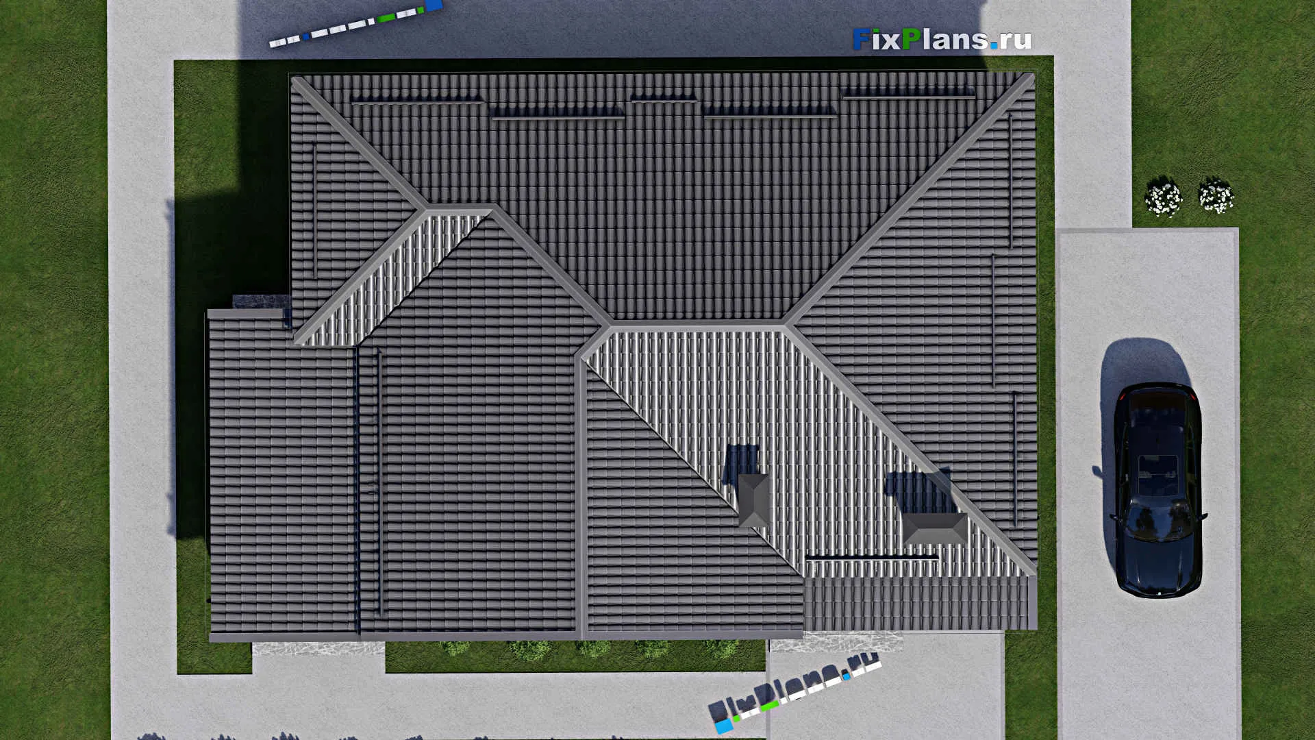 F-5453 - План одноэтажного дома 12 на 16, площадью 160 м² с террасой и 3 спальнями