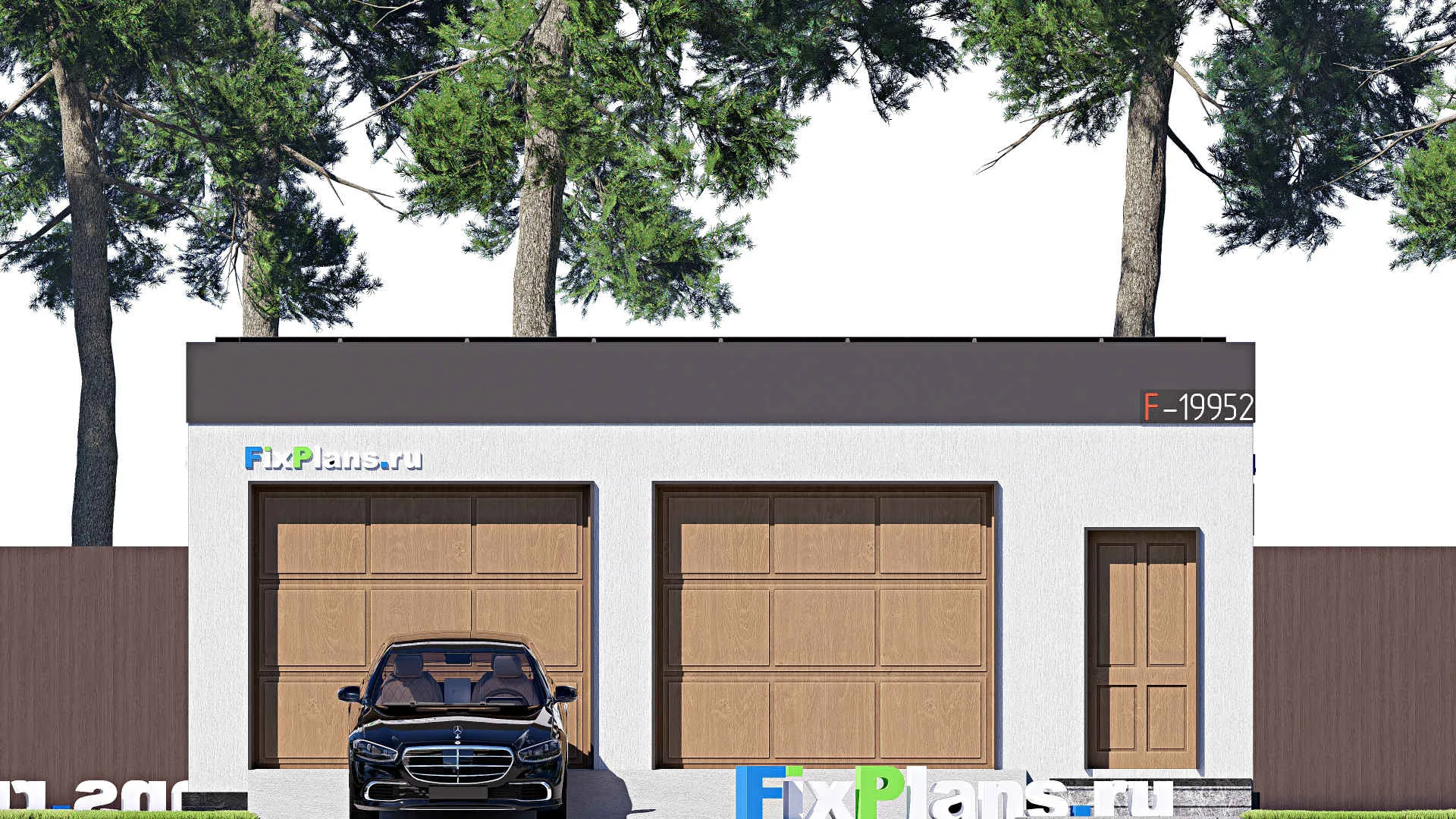 F-19952 - Проект гаража из газобетона 9 на 10, площадью 60 м² на 2 машиноместа