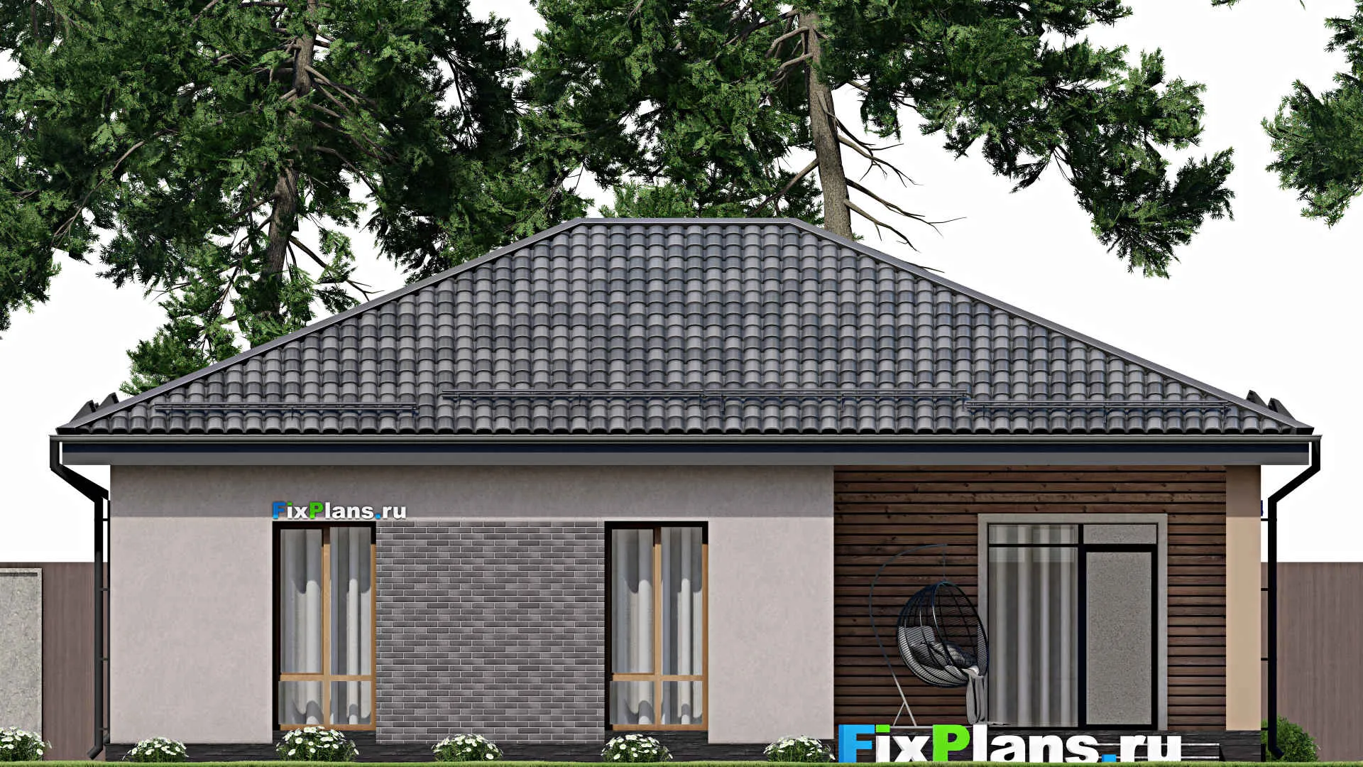 F-8099 - Проект одноэтажного дома 11 на 14, площадью 120 м² с террасой и 3 спальнями