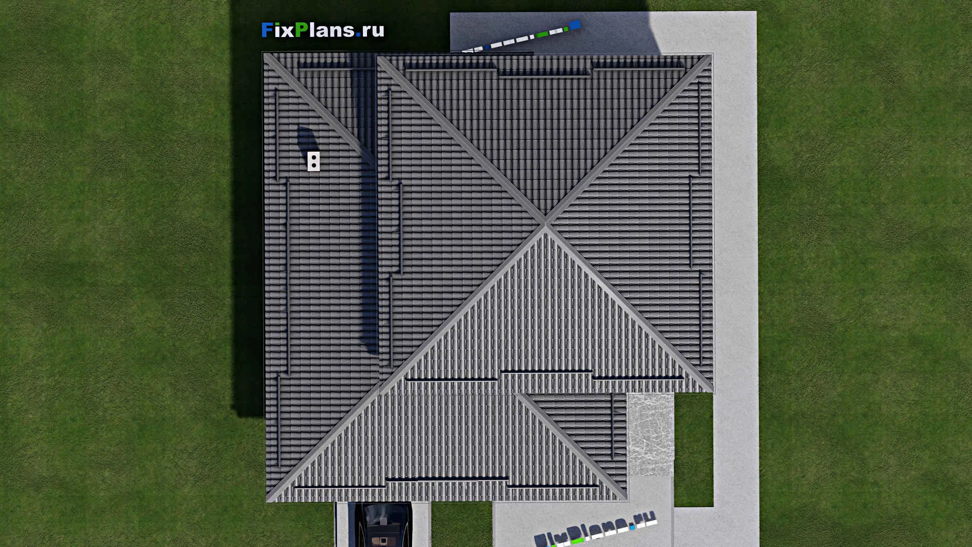 F-9980 - Проект двухэтажного дома 13 на 13, площадью 250 м² с гаражом на 1 машину и 5 спальнями