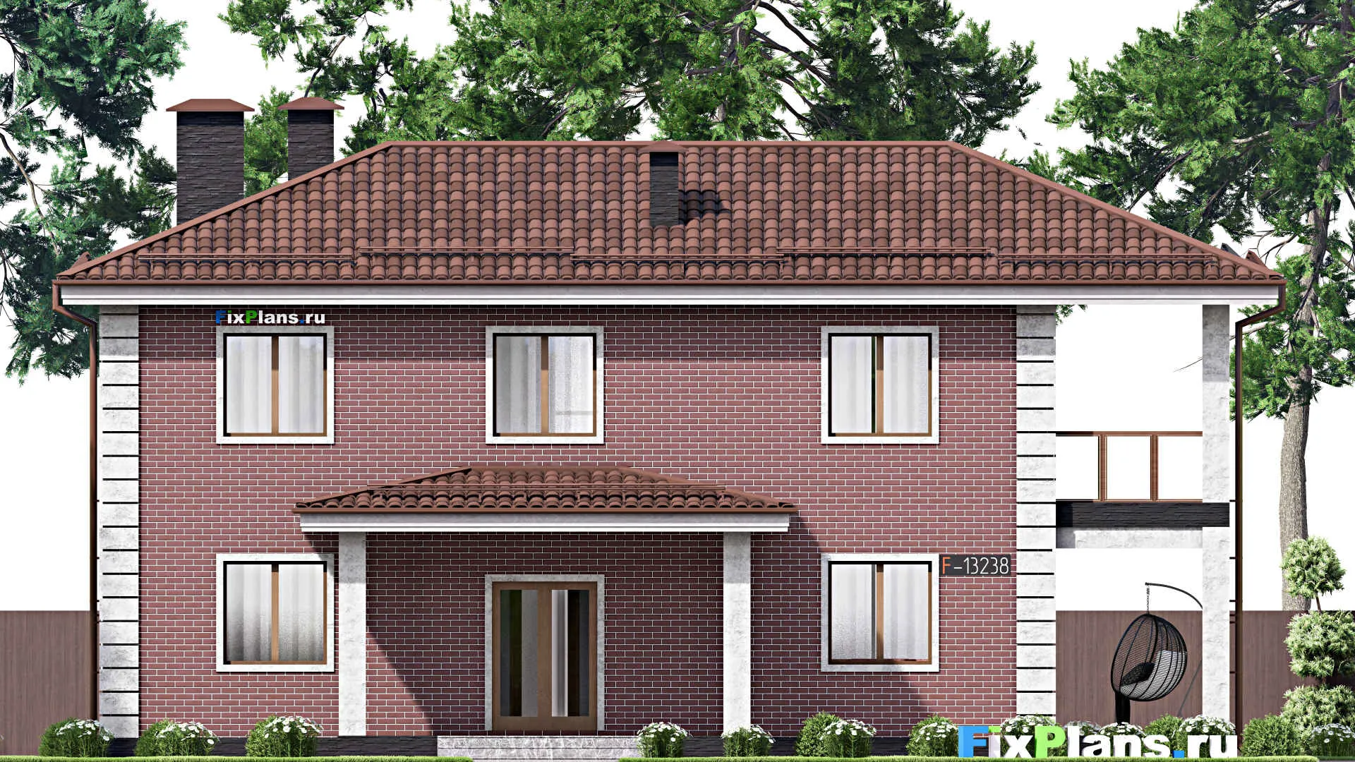 F-13238 - Проект двухэтажного дома 10 на 16, площадью 200 м² с террасой, балконом и 4 спальнями