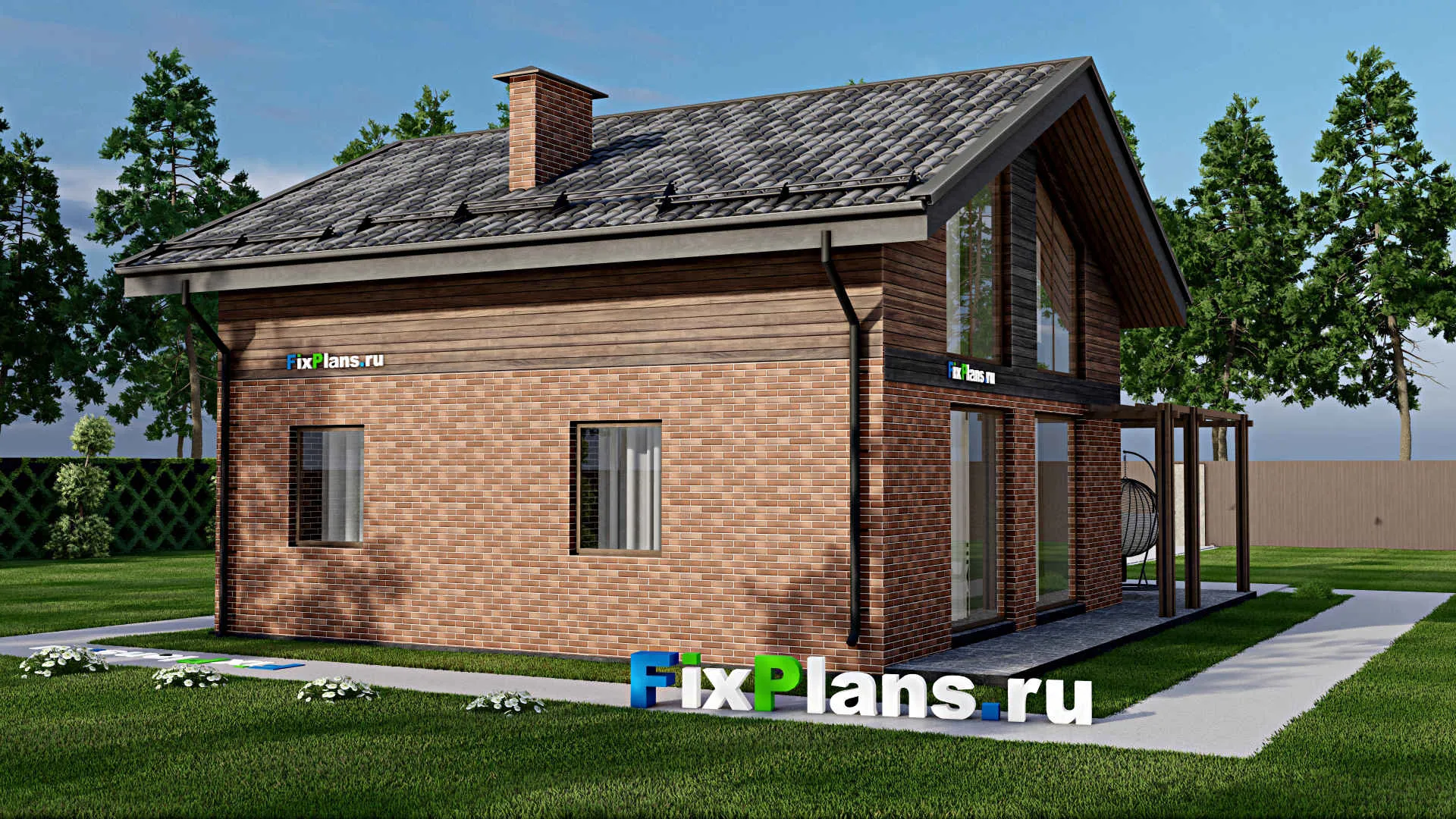 F-9566 - Проект дома с мансардой 11 на 13, площадью 160 м² с террасой и 3 спальнями