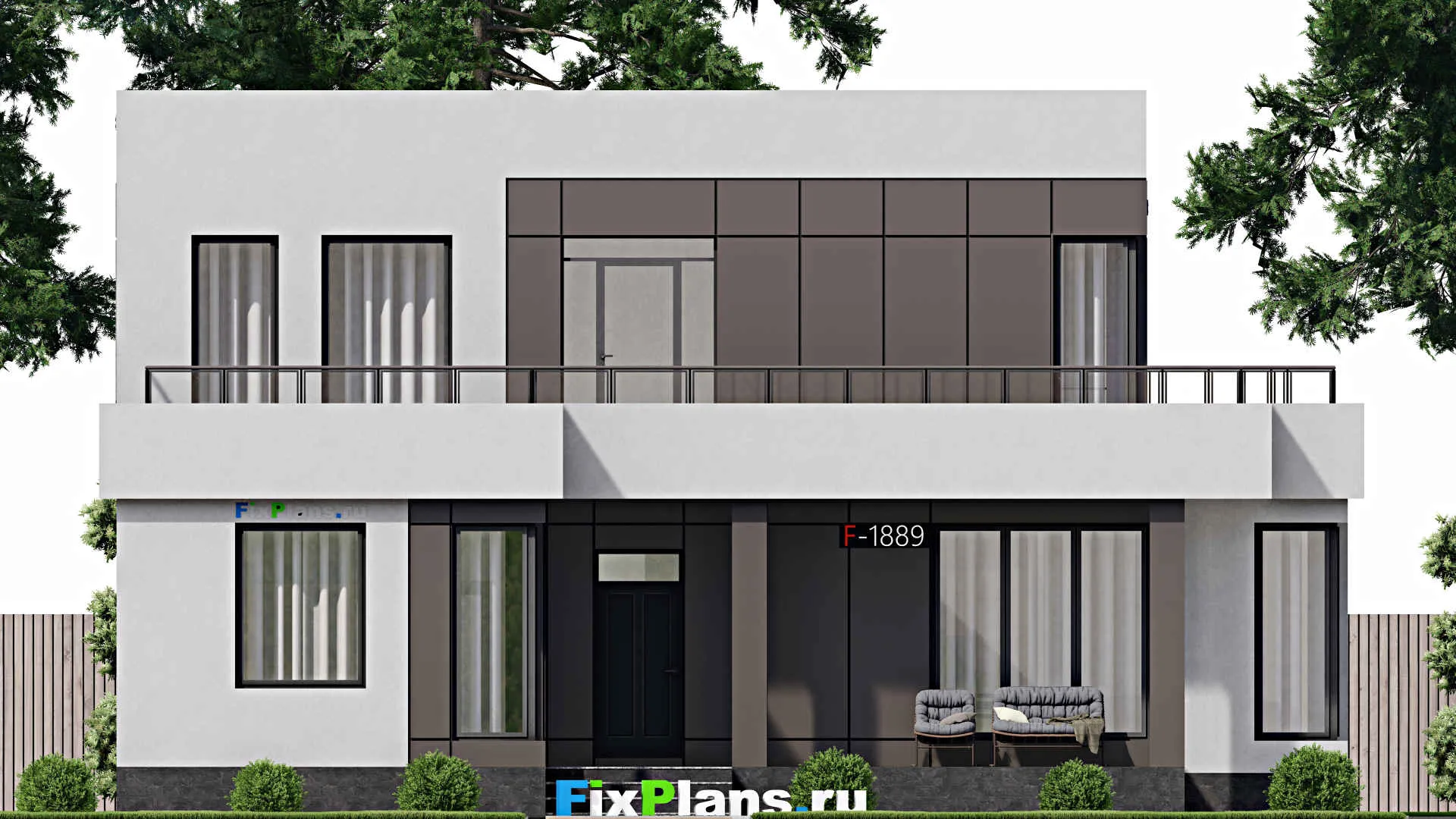 F-1889 - Проект двухэтажного дома 11 на 15, площадью 200 м² с балконом и 3 спальнями