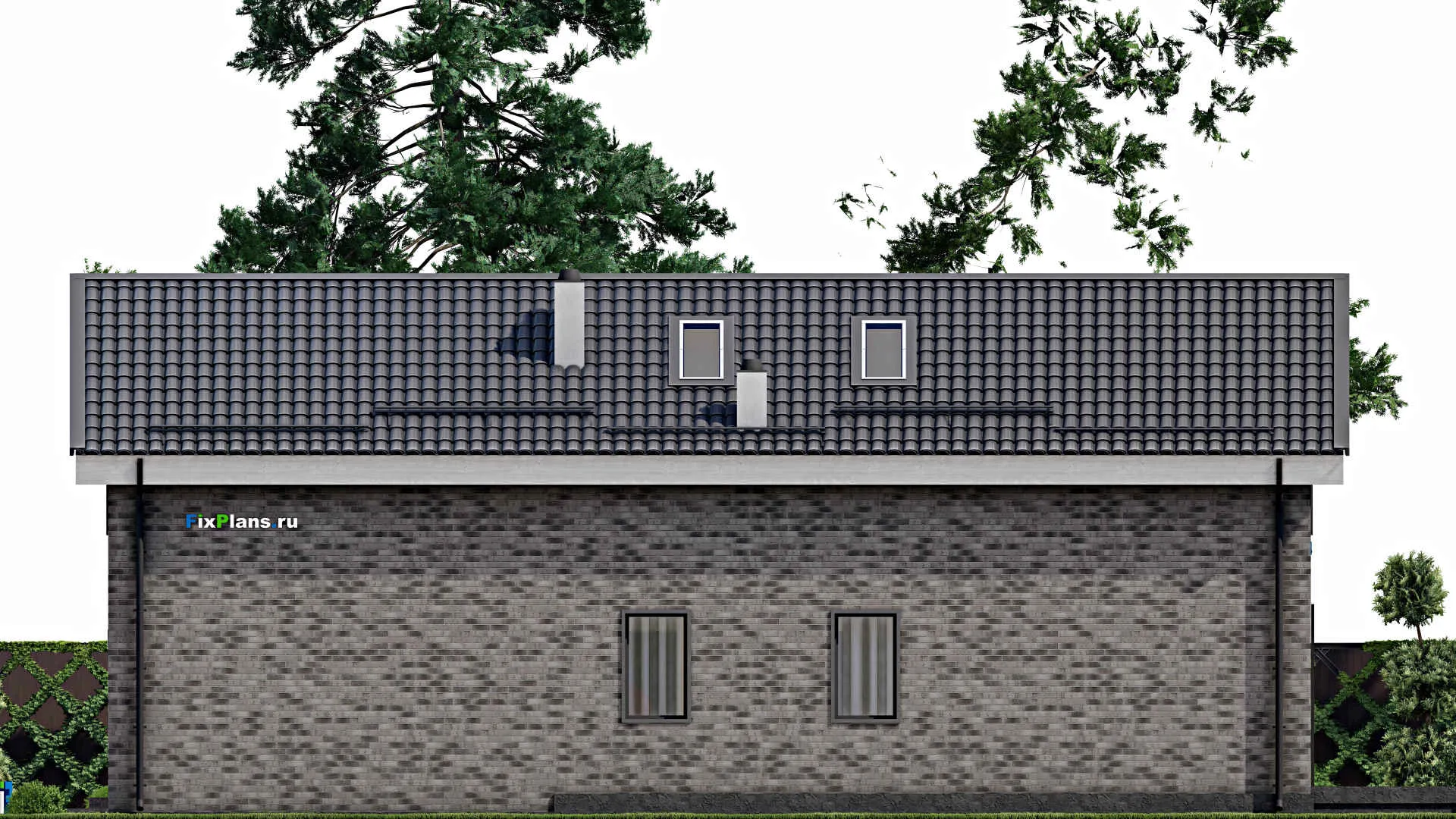 F-3671 - Проект дома с мансардой 17 на 20, площадью 380 м² с террасой, гаражом на 2 машины и 3 спальнями