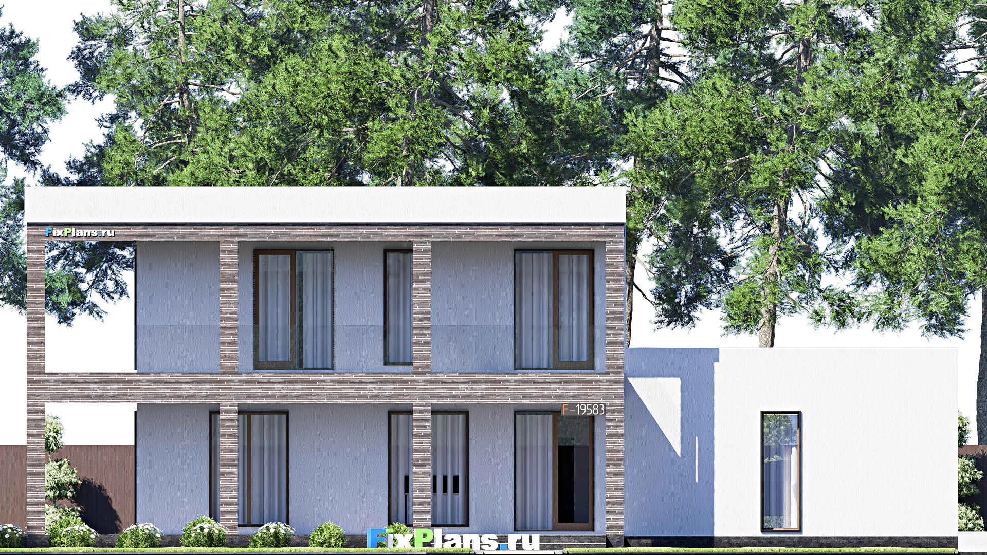 F-19583 - Проект двухэтажного дома 12 на 21, площадью 280 м² с террасой, балконом, гаражом на 1 машину и 5 спальнями