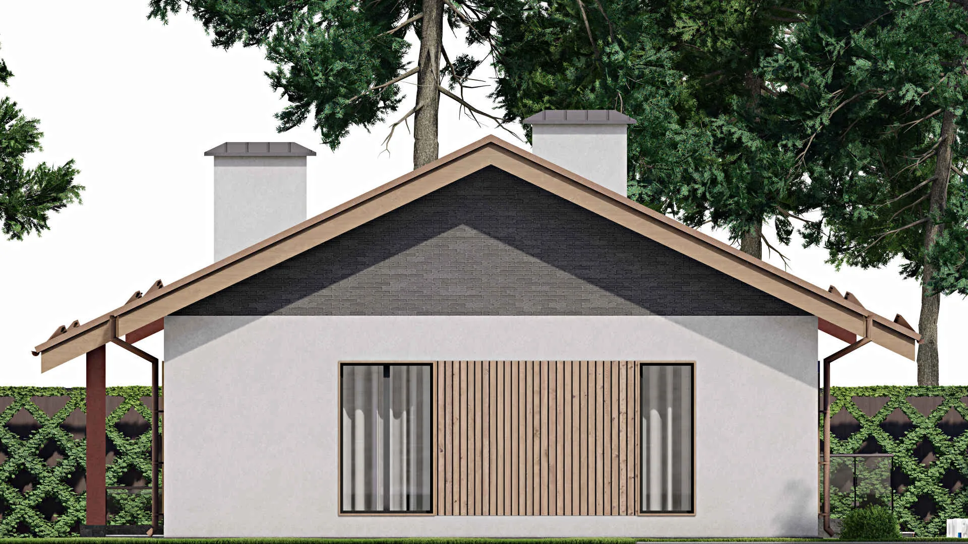 F-9494 - Проект одноэтажного дома 13 на 18, площадью 260 м² с террасой, цокольным этажом и 2 спальнями