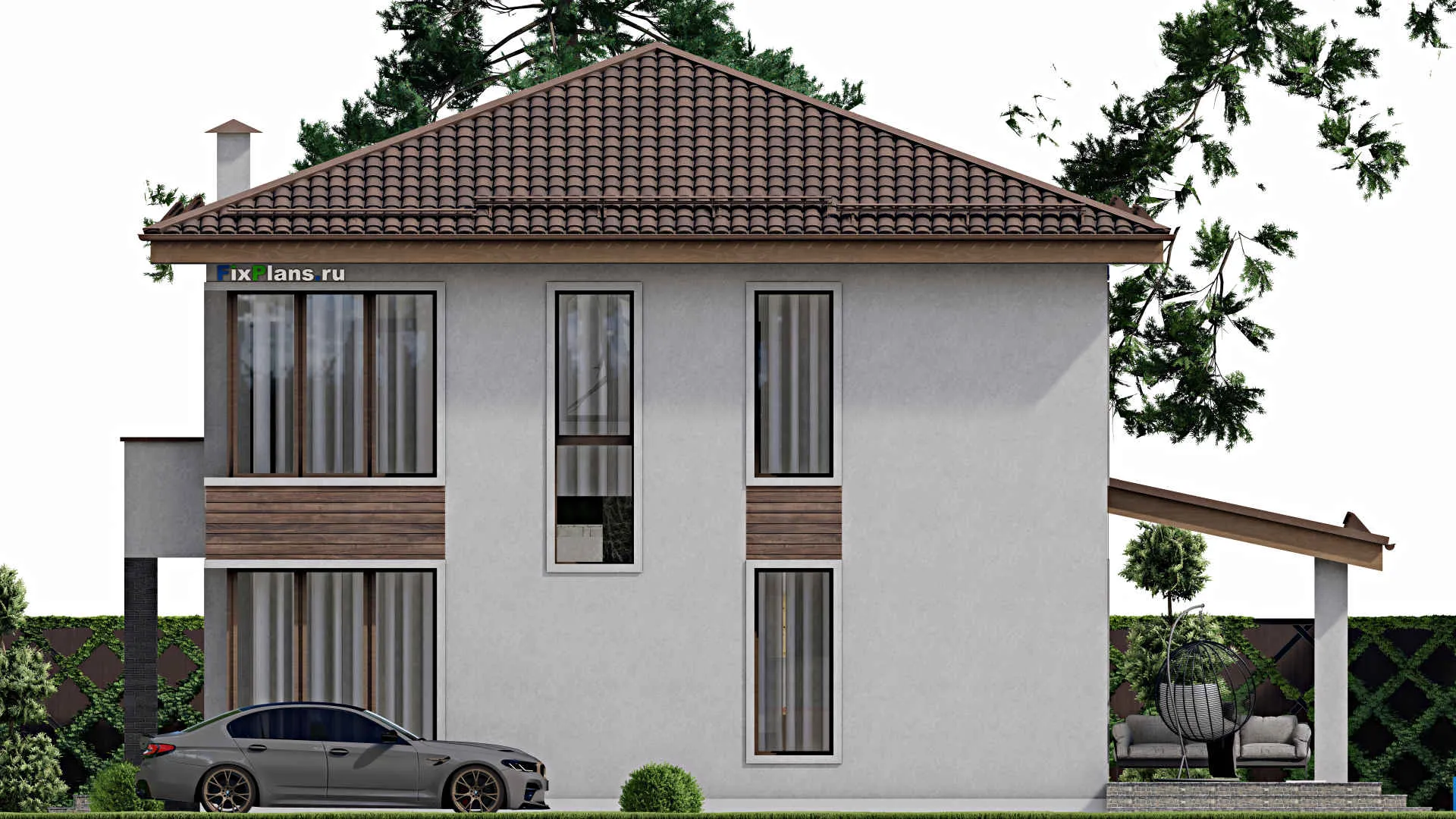 F-12221 - Проект двухэтажного дома 12 на 15, площадью 230 м² с террасой и 4 спальнями