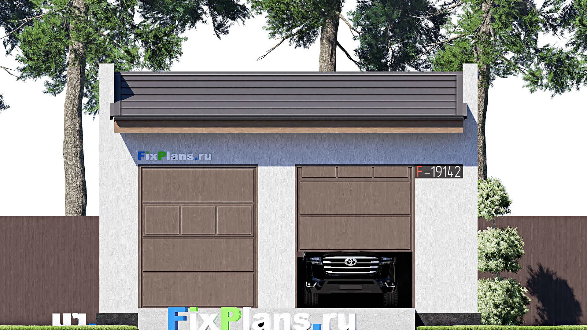 F-19142 - Проект гаража из газобетона 8 на 9, площадью 110 м² на 2 машиноместа