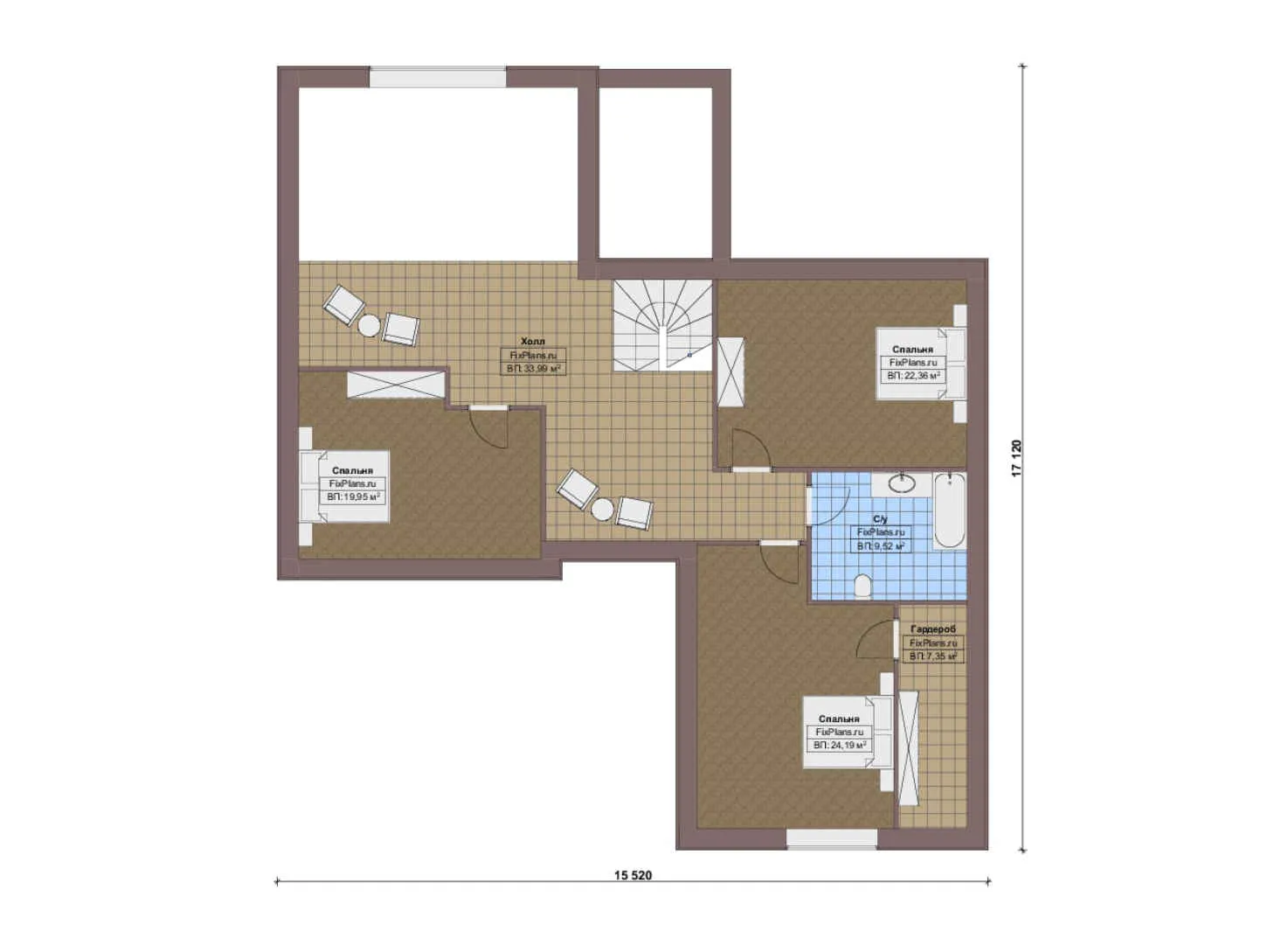 F-16244 - План одноэтажного дома 16 на 18, площадью 320 м² с террасой, гаражом на 1 машину и 3 спальнями