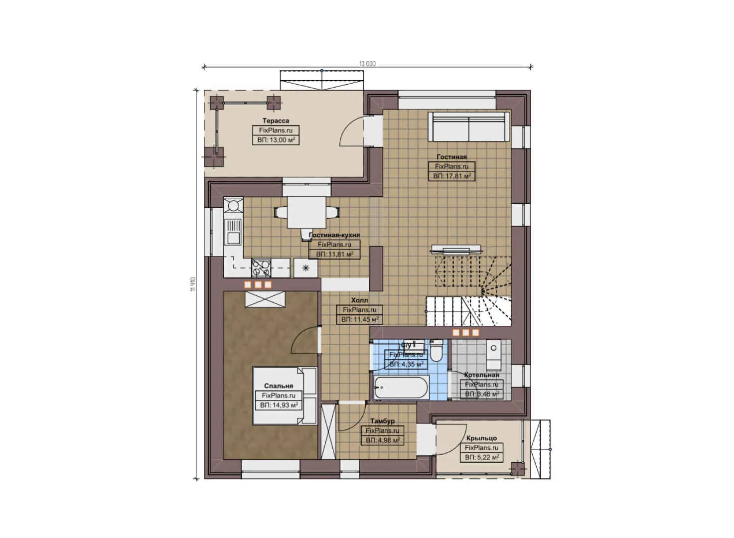 F-9242 - Планы дома с мансардой 10 на 12, площадью 160 м² с террасой, балконом и 3 спальнями