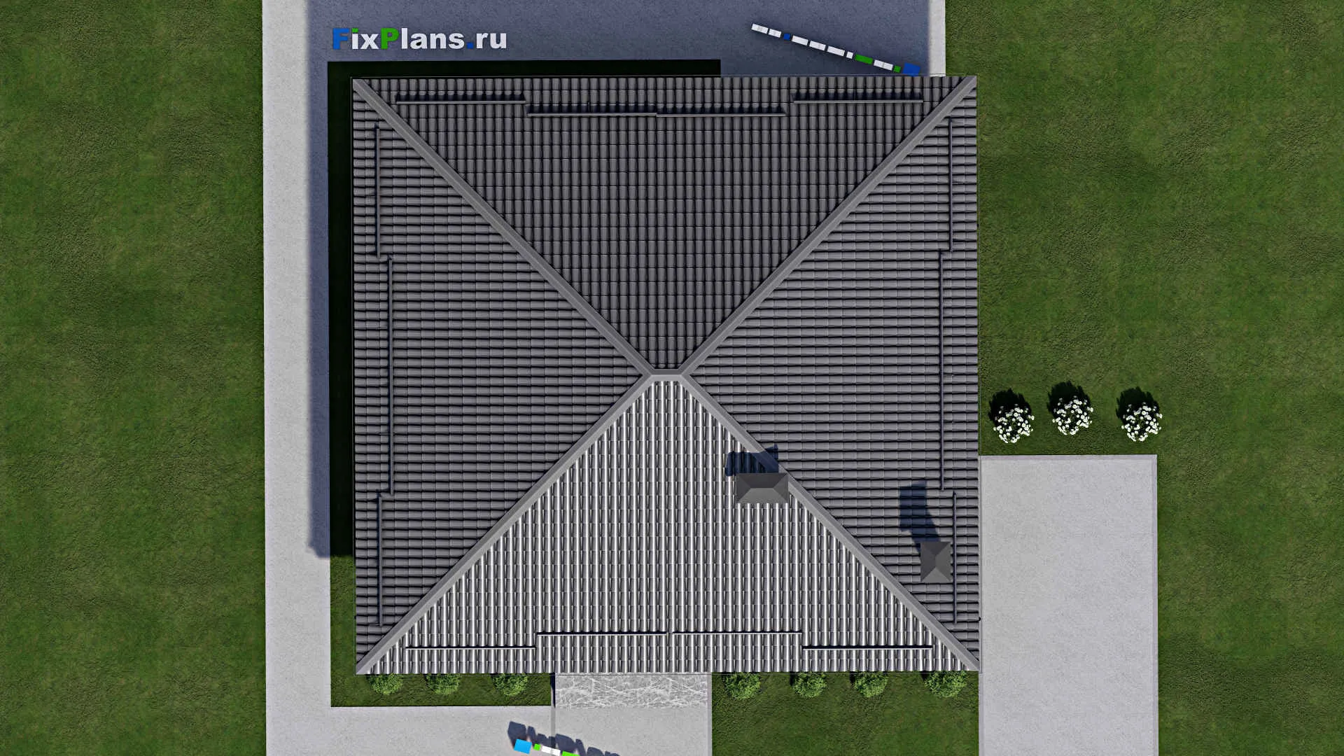 F-9998 - Проект одноэтажного дома 13 на 14, площадью 140 м² с террасой и 3 спальнями