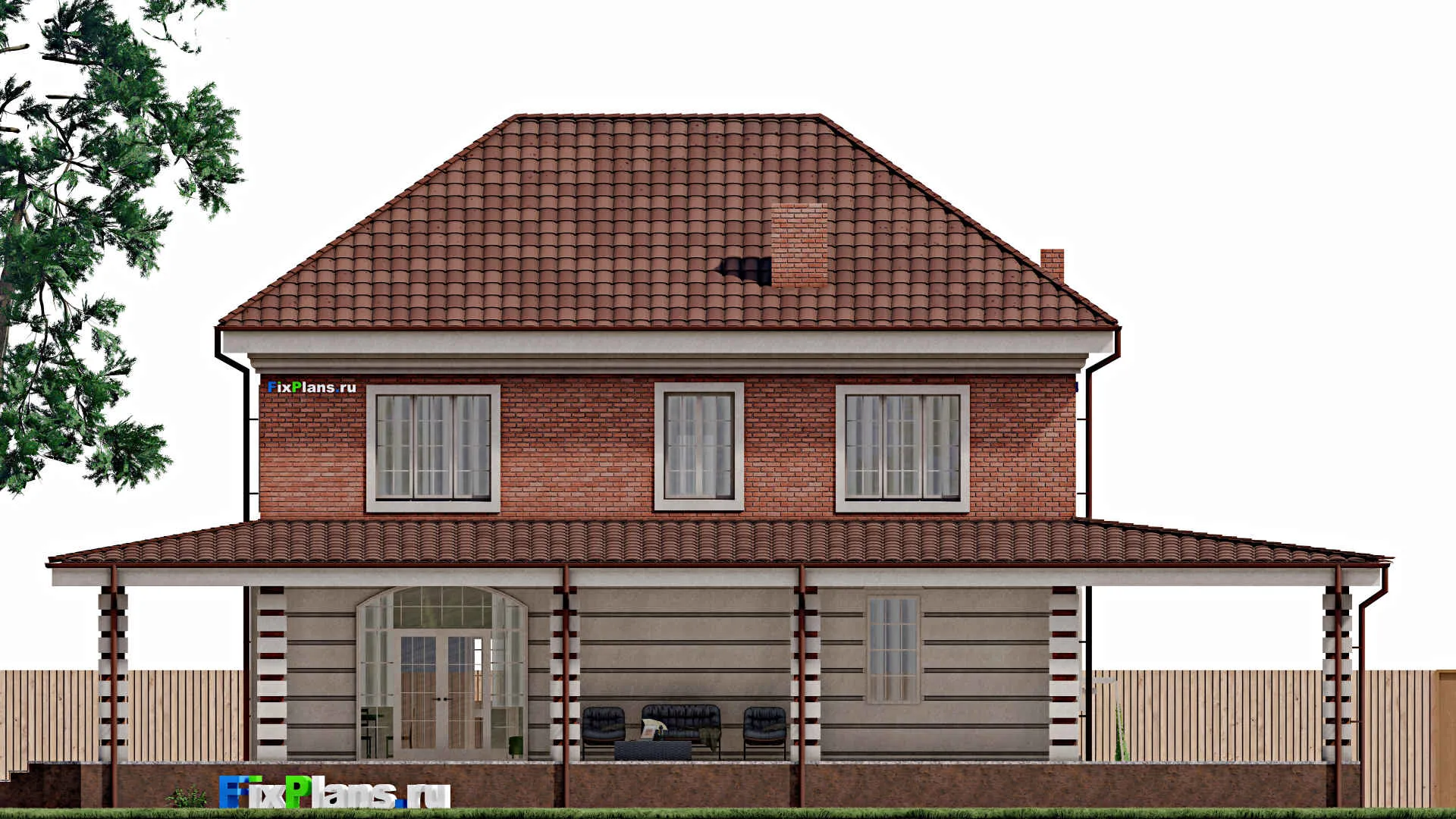 F-0386 - Проект двухэтажного дома 10 на 14, площадью 290 м² с террасой и 4 спальнями