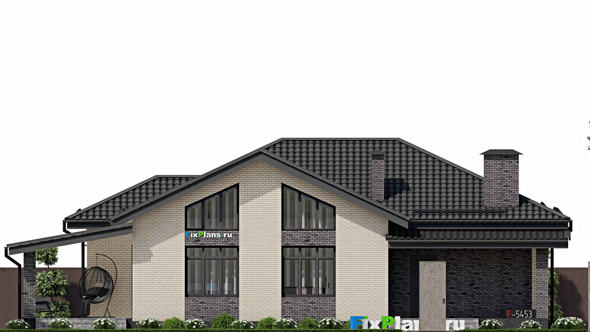 F-5453 - План одноэтажного дома 12 на 16, площадью 160 м² с террасой и 3 спальнями