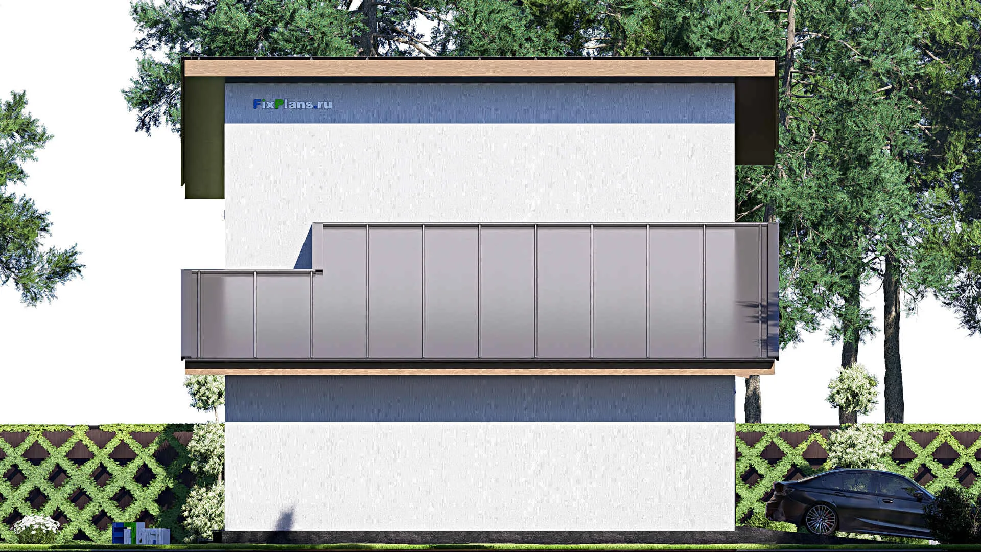 F-18881 - Проект двухэтажного дома 10 на 27, площадью 280 м² с террасой, гаражом на 2 машины и 4 спальнями