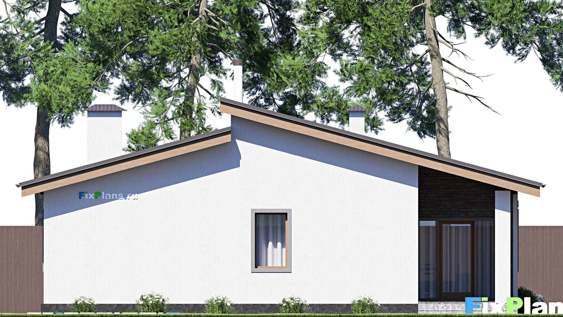 F-19970 - План одноэтажного дома 13 на 17, площадью 170 м² с террасой, гаражом на 1 машину и 3 спальнями