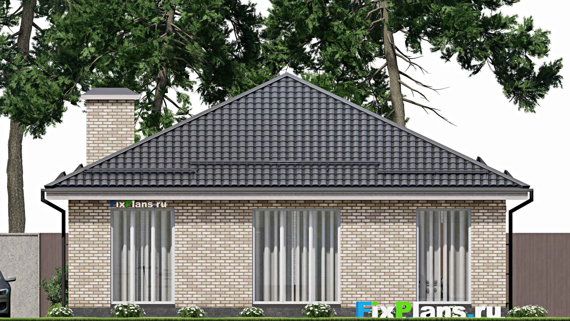 F-3041 - Проект одноэтажного дома 12 на 12, площадью 120 м² с 3 спальнями