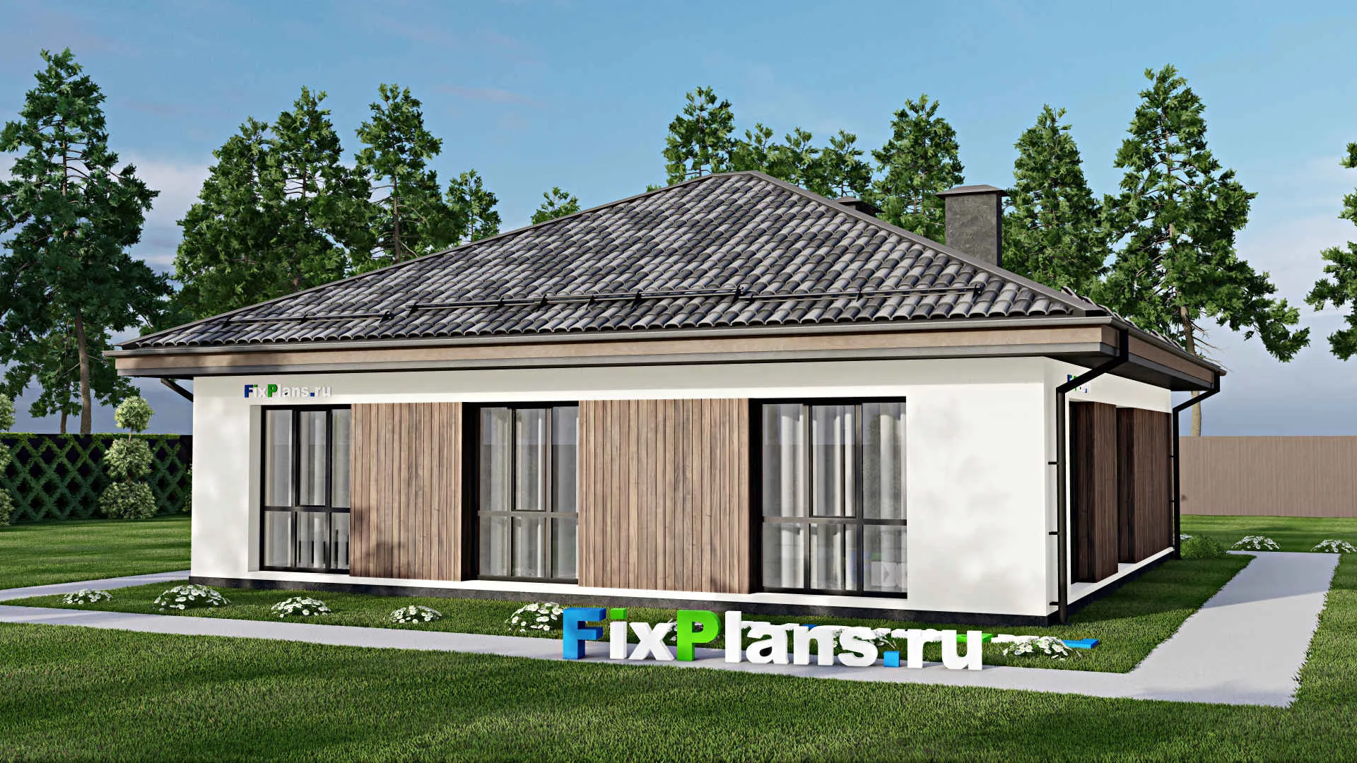 F-6596 - Проект одноэтажного дома 12 на 13, площадью 120 м² с 3 спальнями