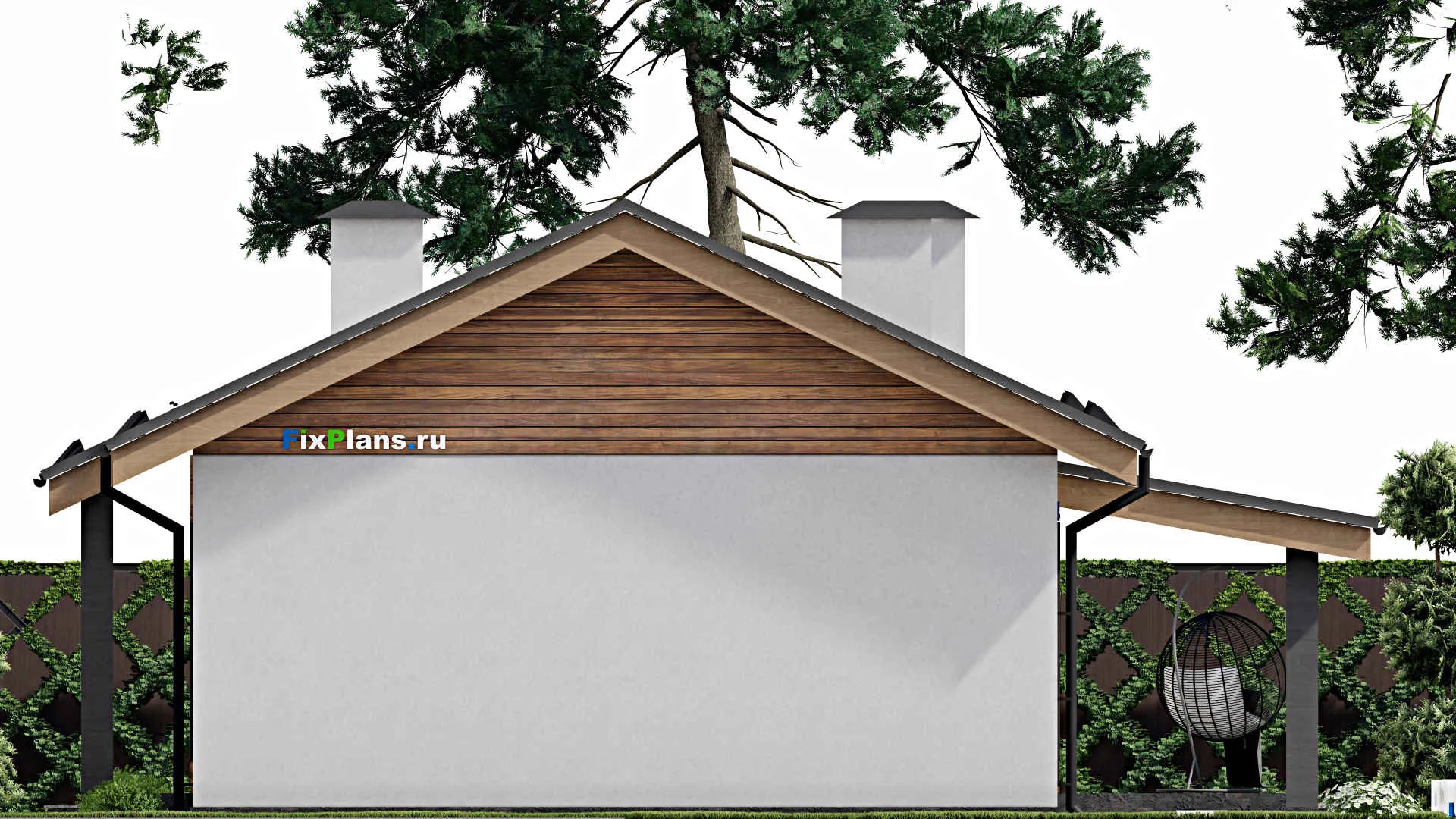 F-6731 - Проект одноэтажного дома 12 на 12, площадью 90 м² с террасой и 2 спальнями