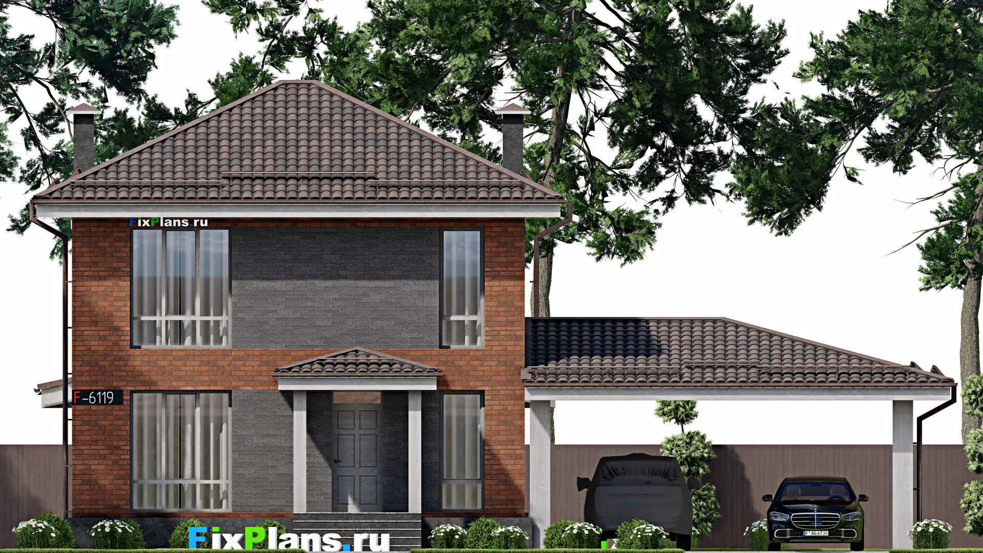 F-6119 - Проект двухэтажного дома 9 на 10, площадью 220 м² с террасой и 4 спальнями