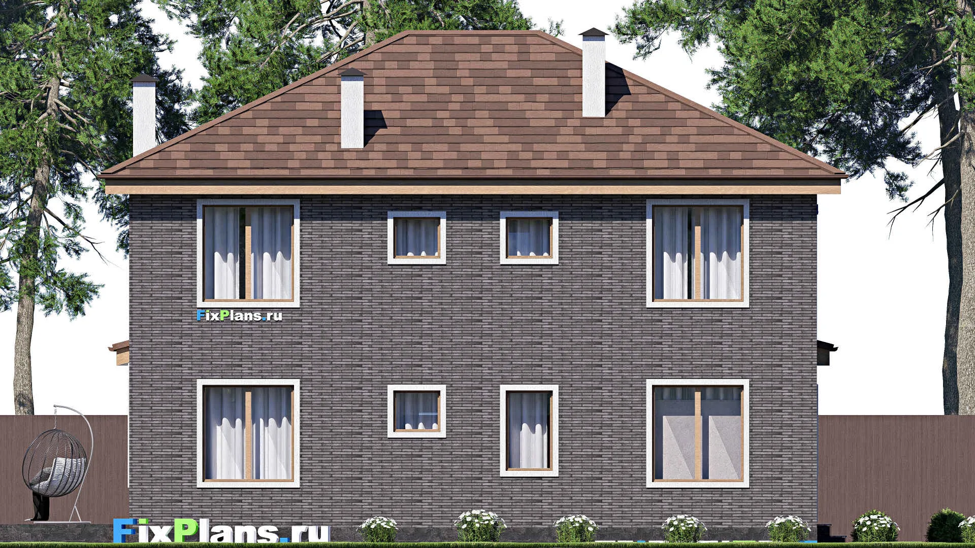 F-19394 - Проект двухэтажного дома 13 на 17, площадью 260 м² с террасой и 6 спальнями