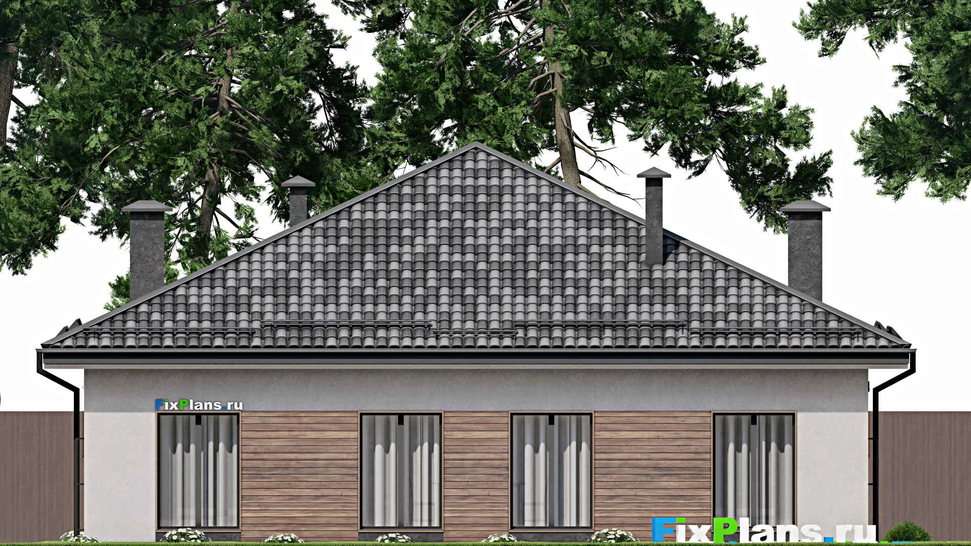 F-7496 - Проект одноэтажного дома 14 на 15, площадью 170 м² с 4 спальнями