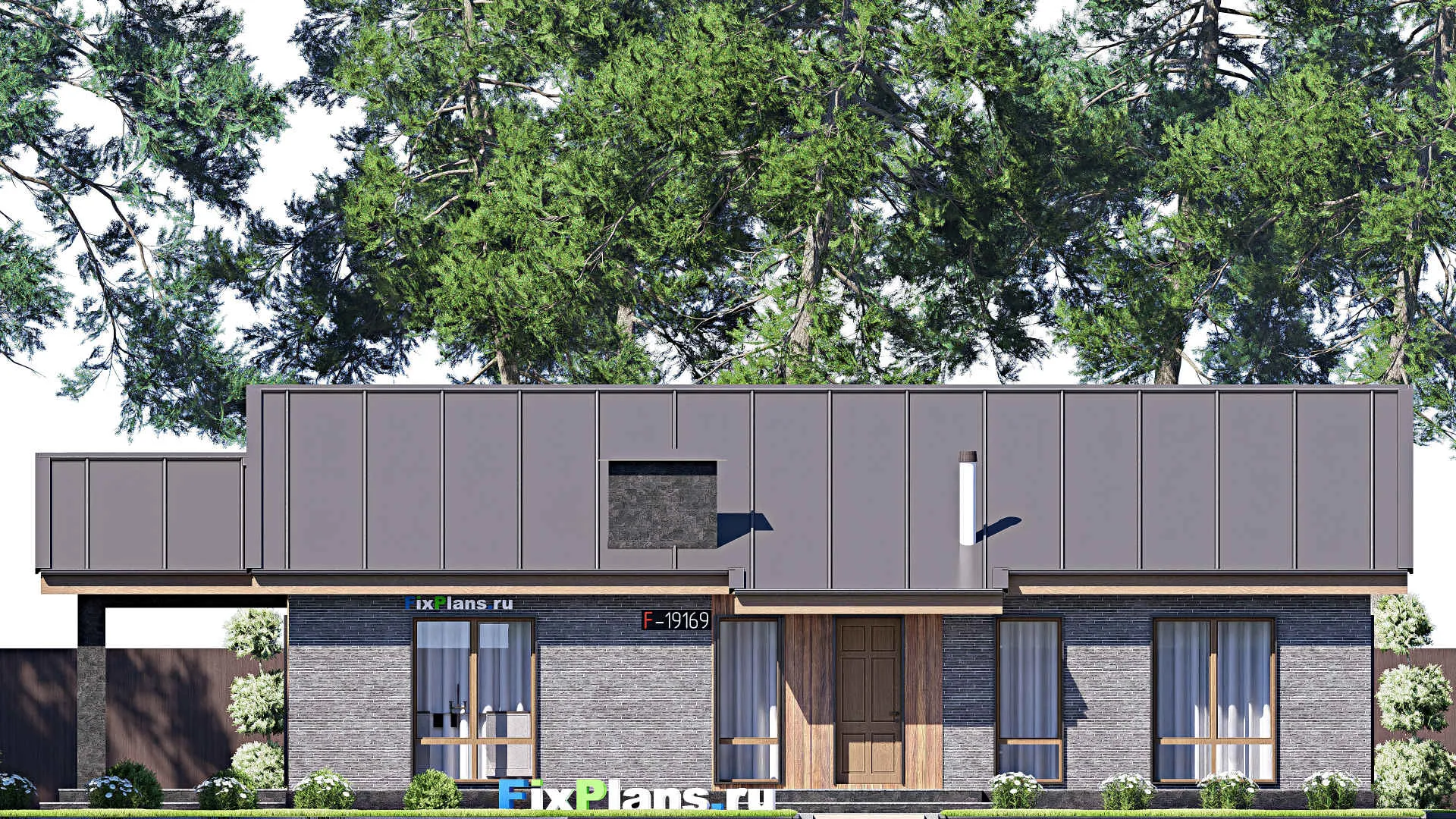 F-19169 - Проект одноэтажного дома 15 на 19, площадью 170 м² с террасой и 3 спальнями