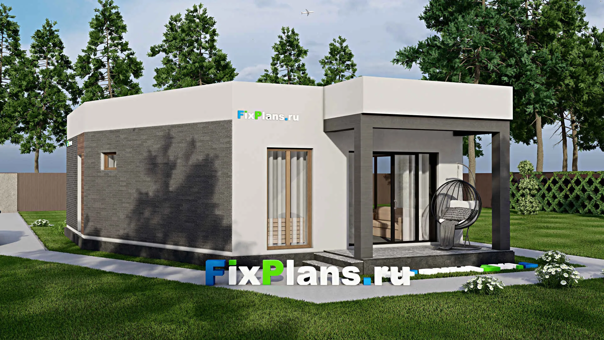 F-6569 - Проект одноэтажного дома 9 на 11, площадью 90 м² с террасой и 2 спальнями