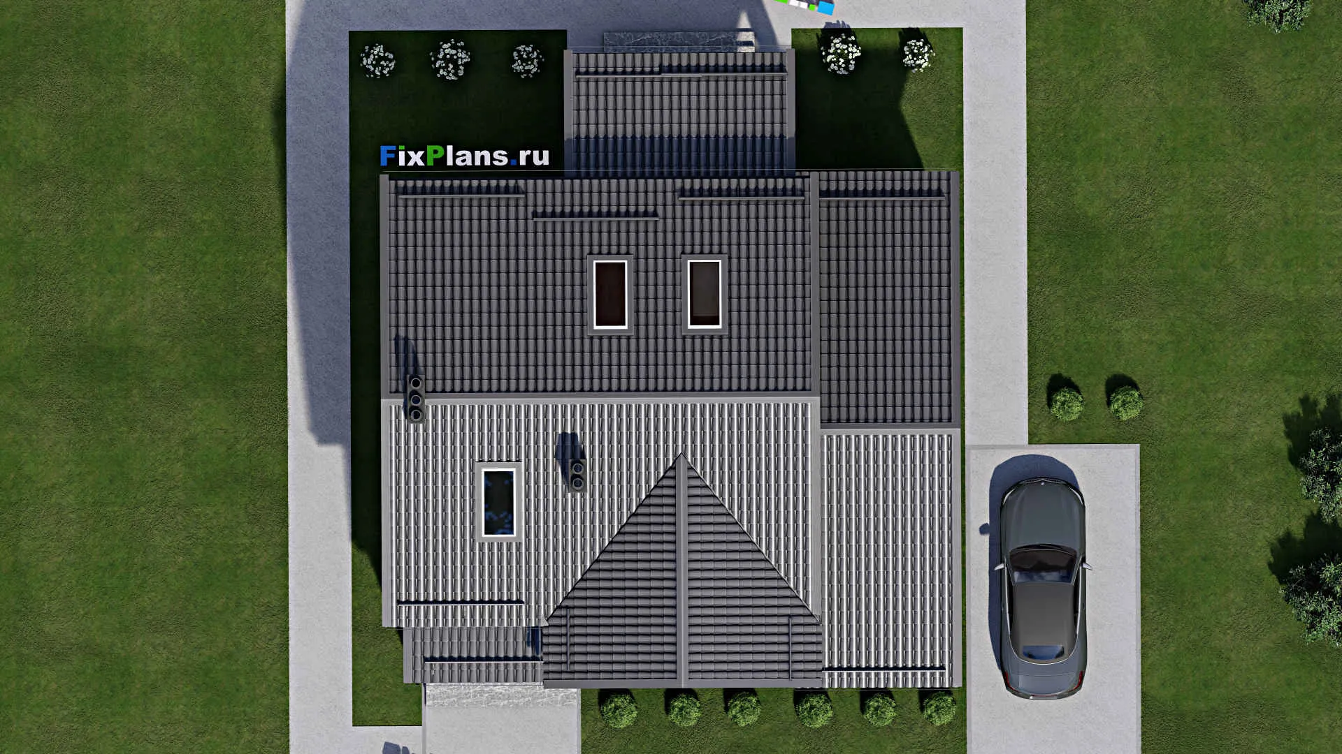 F-3050 - Проект дома с мансардой 12 на 13, площадью 200 м² с террасой и 5 спальнями