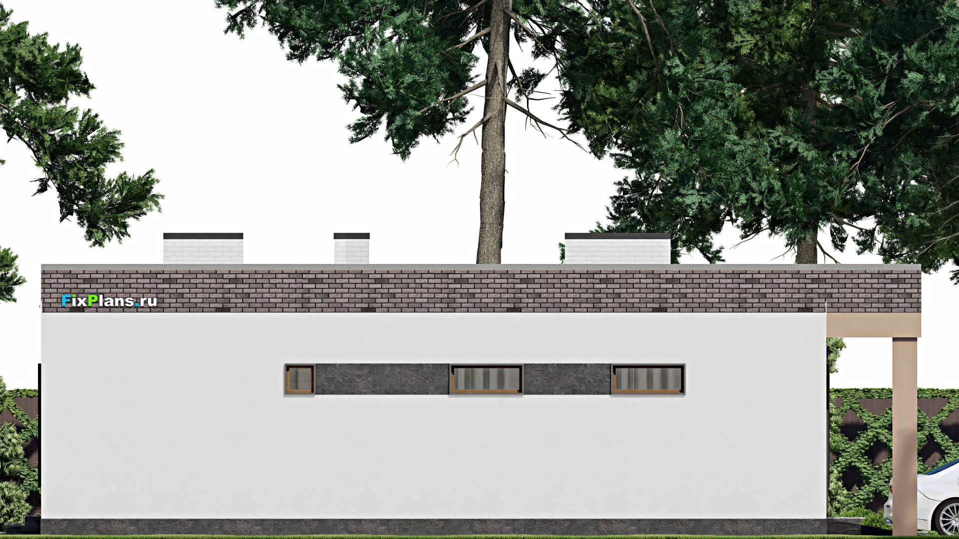 F-9008 - Проект одноэтажного дома 14 на 17, площадью 170 м² с баней, гаражом на 1 машину и 2 спальнями