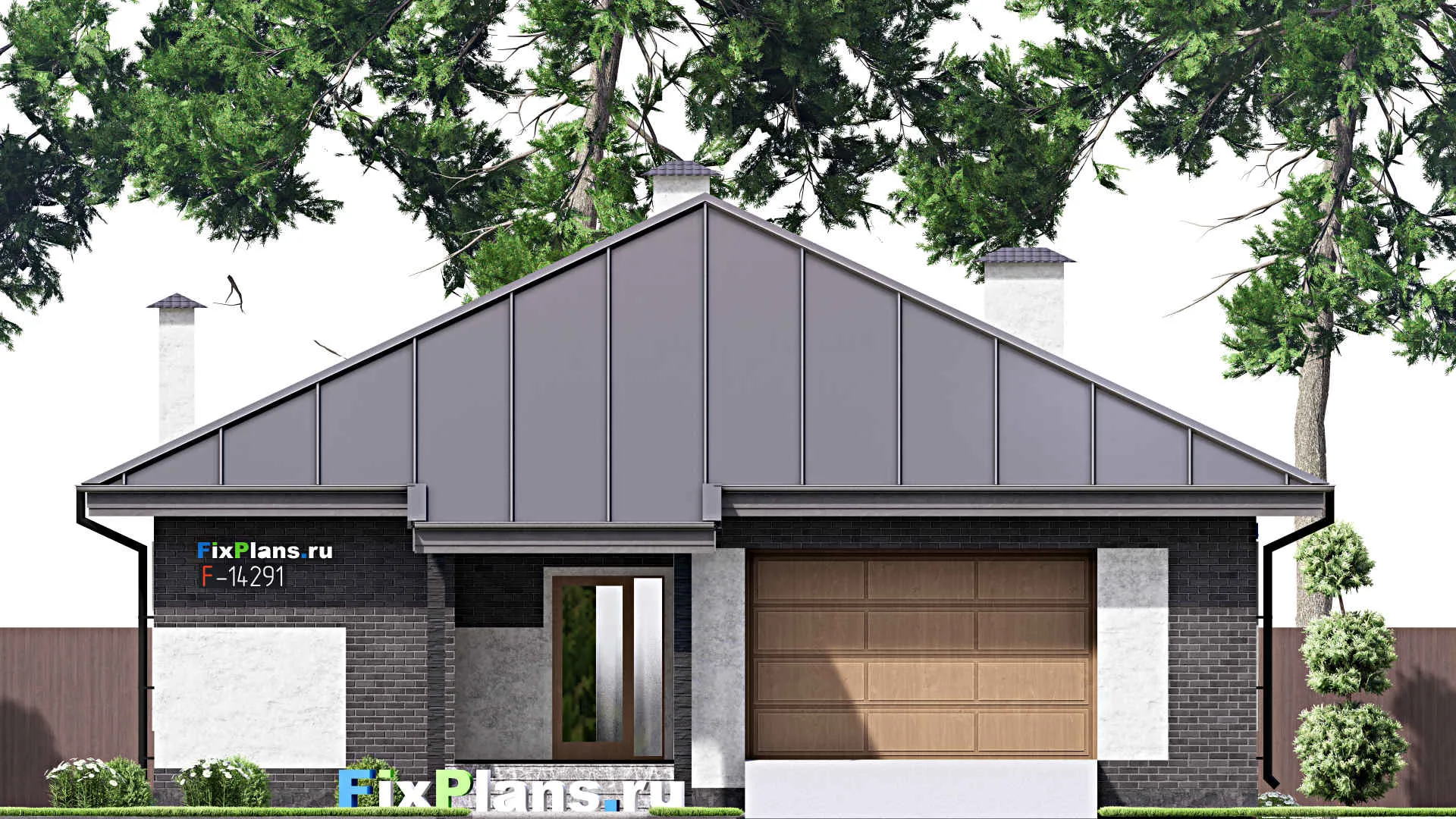 F-14291 - План одноэтажного дома 13 на 18, площадью 180 м² с террасой, гаражом на 1 машину и 3 спальнями