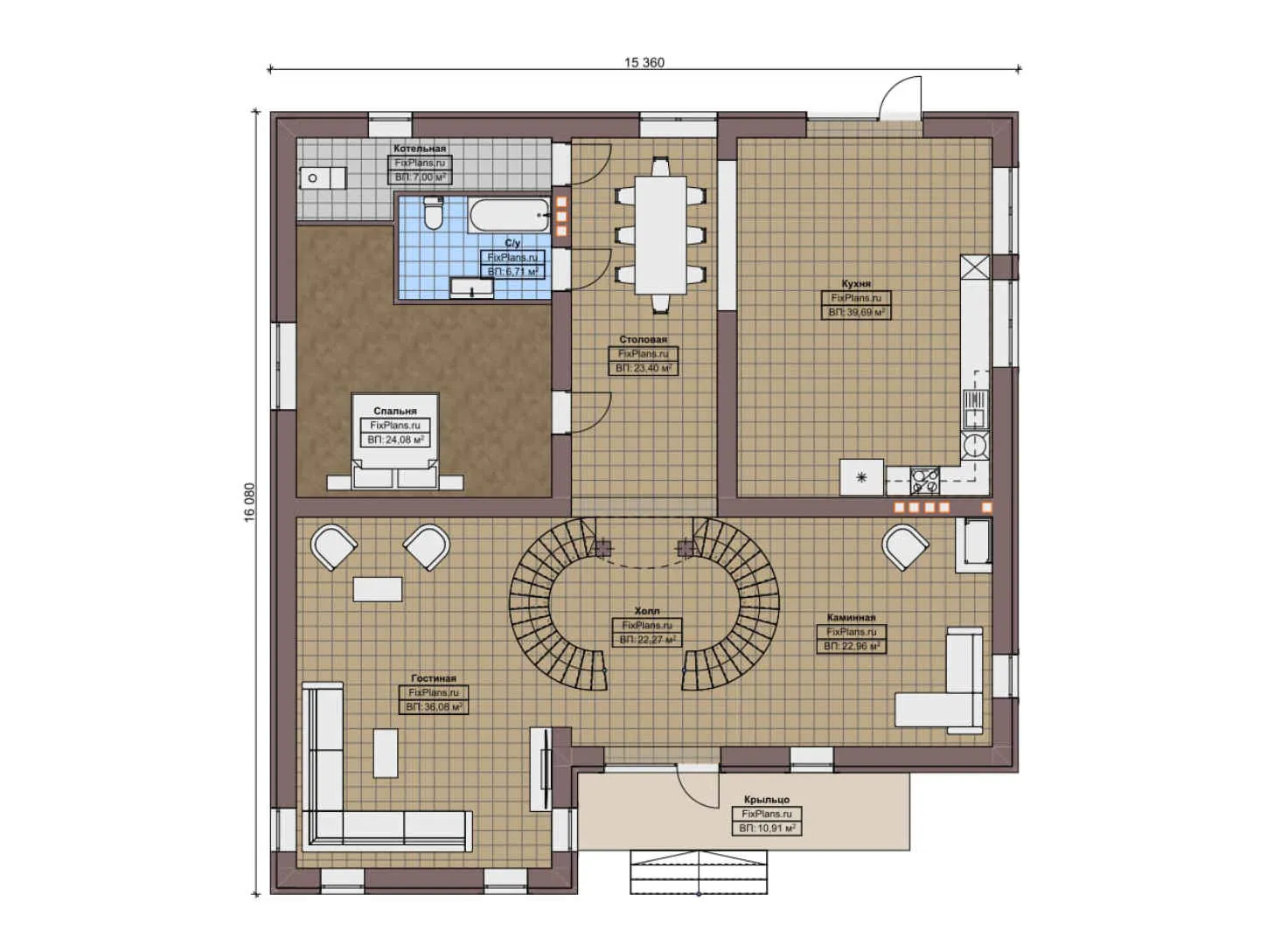 F-8891 - Планы дома с мансардой 16 на 17, площадью 300 м² с 5 спальнями