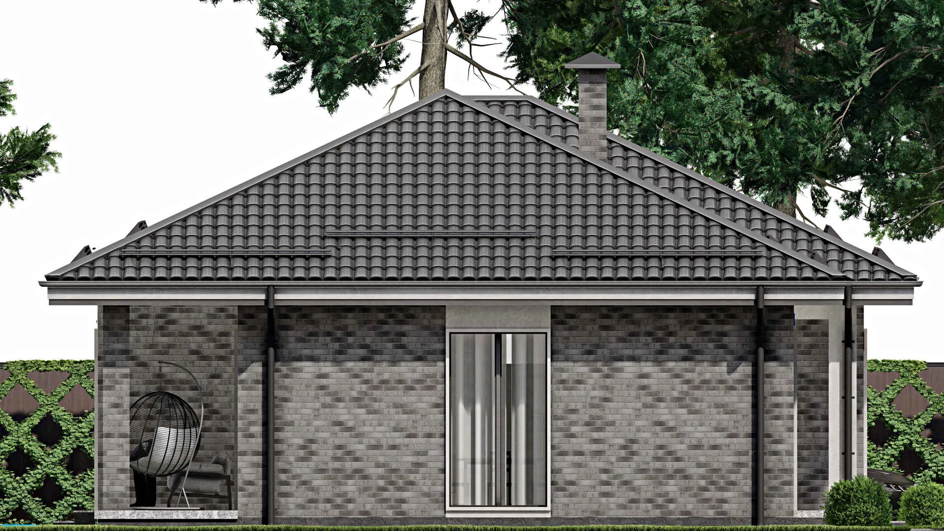 F-2645 - Проект одноэтажного дома 11 на 15, площадью 130 м² с террасой и 3 спальнями