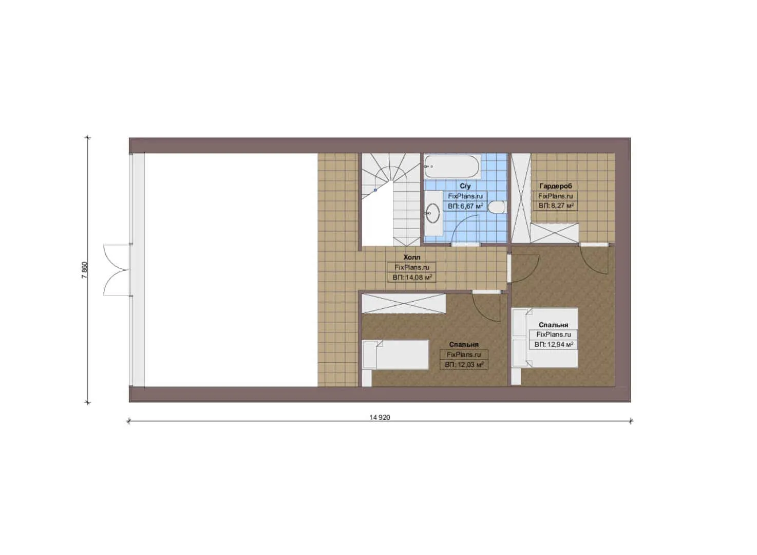F-16064 - Планы дома с мансардой 10 на 17, площадью 170 м² с террасой и 3 спальнями