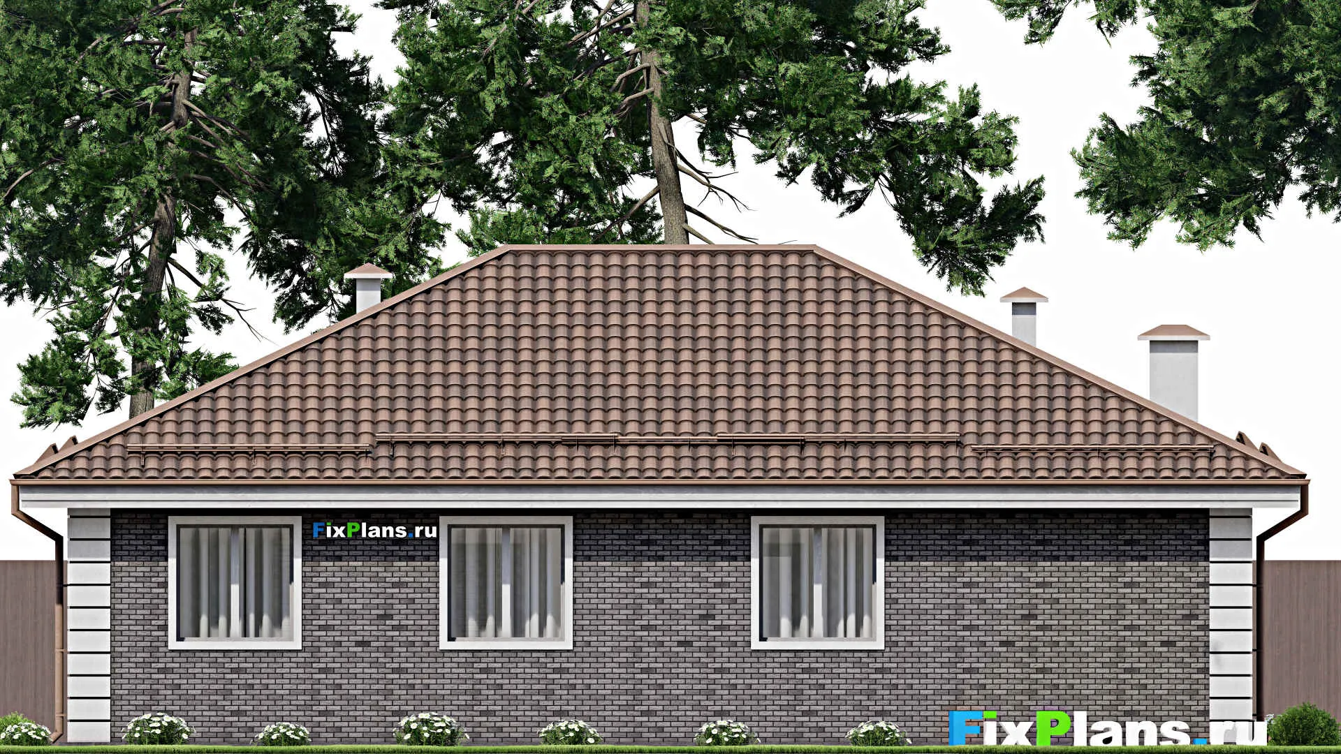 F-9881 - Проект одноэтажного дома 14 на 15, площадью 150 м² с террасой и 4 спальнями