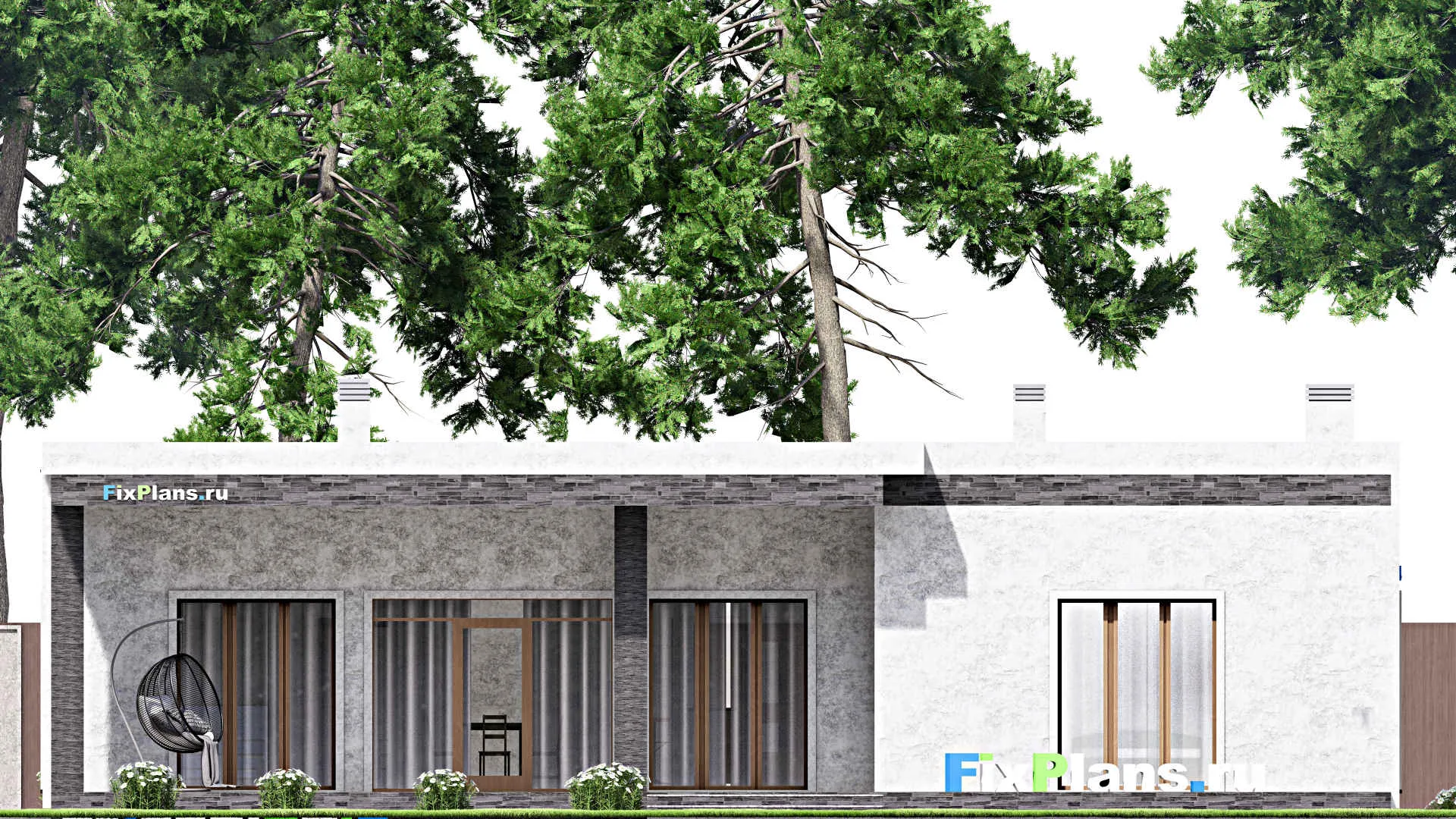 F-13184 - Проект одноэтажного дома 17 на 22, площадью 290 м² с террасой и 4 спальнями