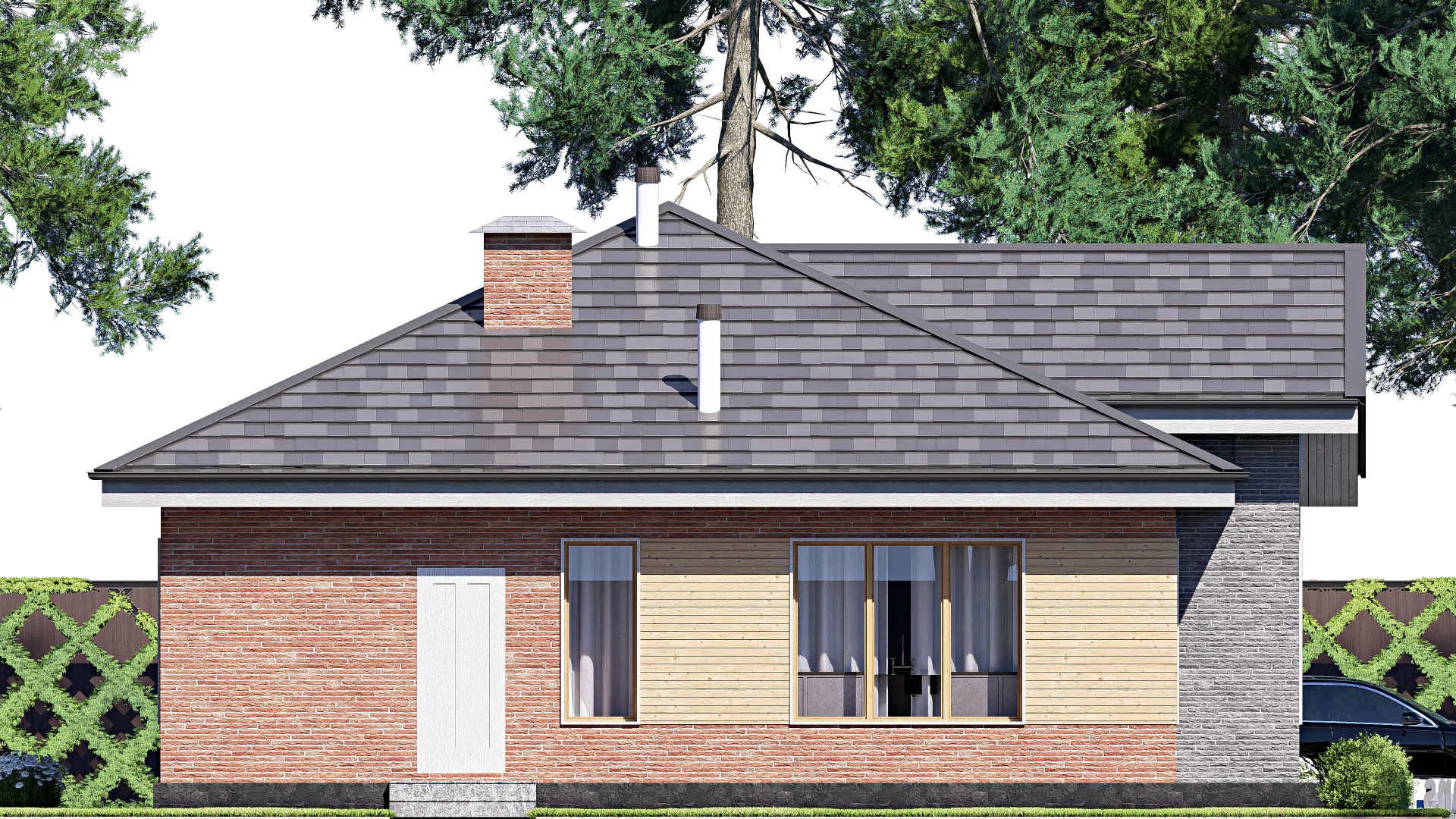 F-19079 - Проект одноэтажного дома 12 на 16, площадью 130 м² с 3 спальнями