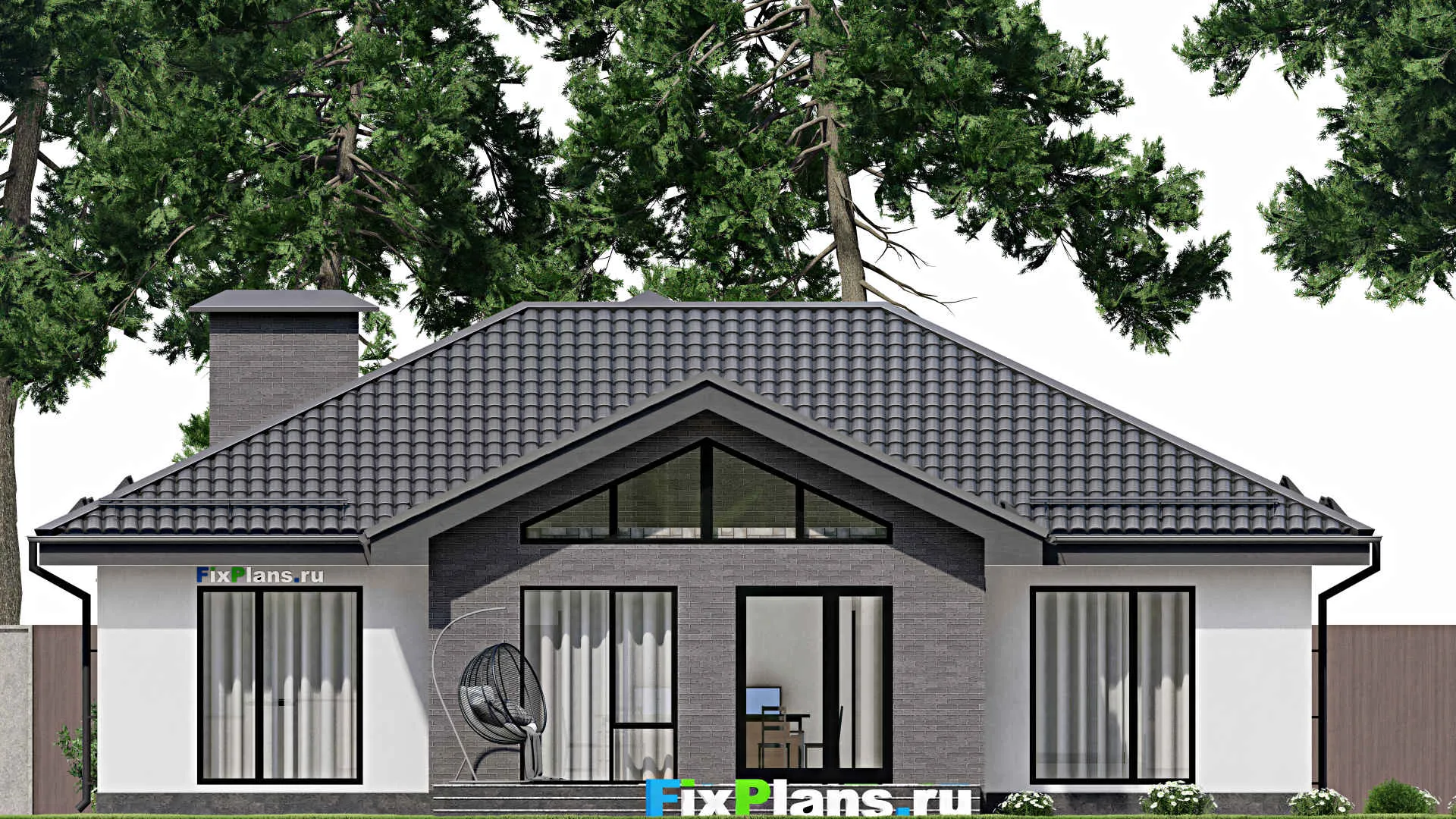 F-2744 - Проект одноэтажного дома 14 на 15, площадью 160 м² с террасой и 3 спальнями