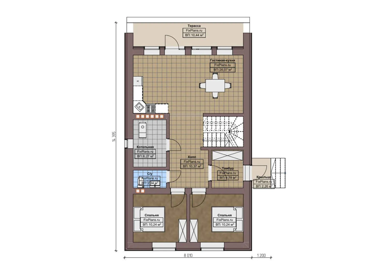 F-5651 - Планы дома с мансардой 9 на 15, площадью 160 м² с террасой и 2 спальнями