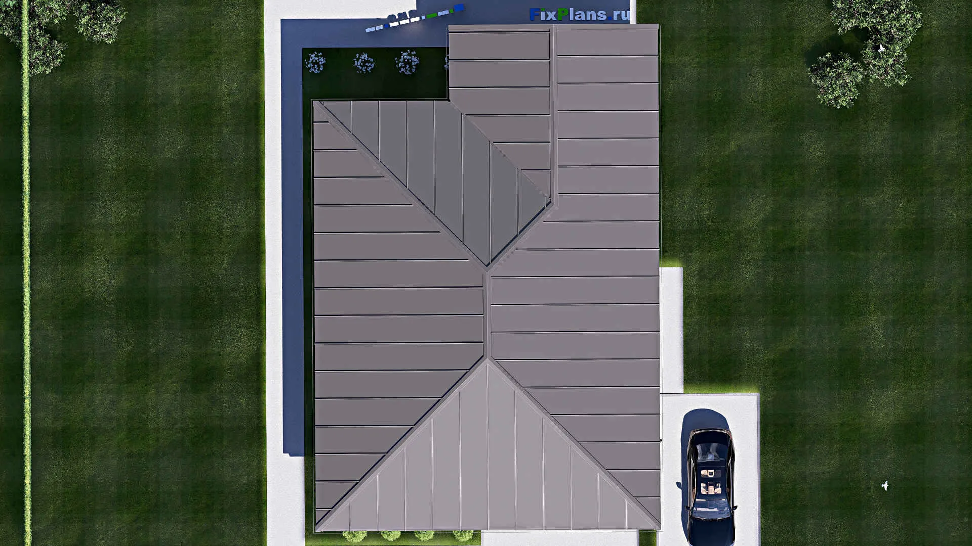 F-18359 - Проект одноэтажного дома 13 на 19, площадью 180 м² с террасой и 3 спальнями