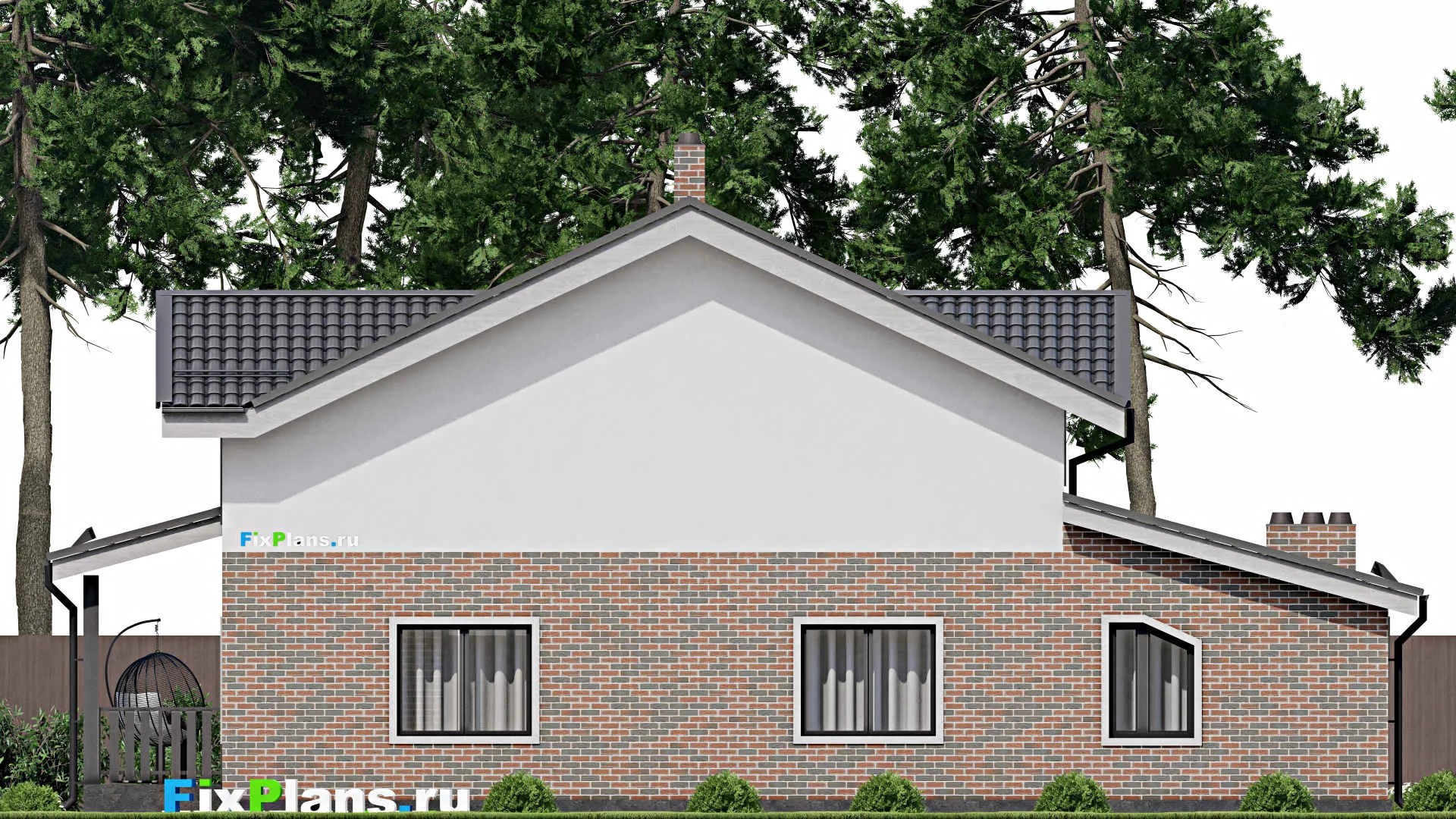 F-3023 - Проект дома с мансардой 10 на 16, площадью 200 м² с террасой, гаражом на 1 машину и 4 спальнями