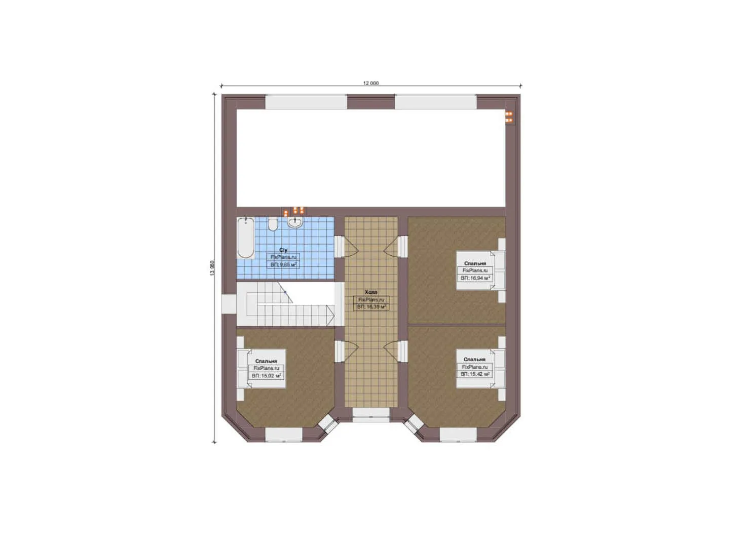 F-17945 - Планы дома с мансардой 12 на 18, площадью 220 м² с террасой и 5 спальнями