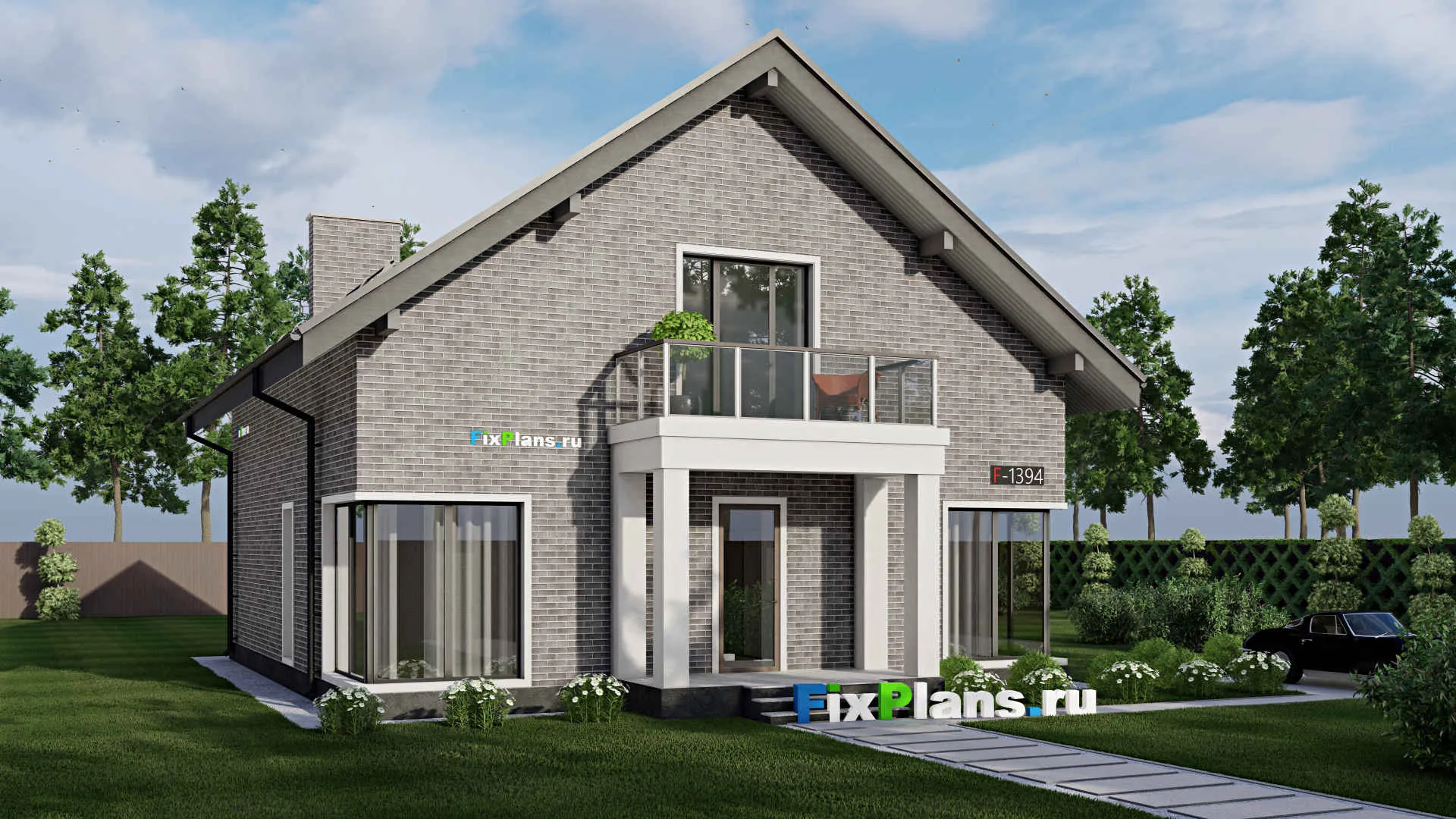 F-1394 - Проект дома с мансардой 12 на 13, площадью 200 м² с балконом и 3 спальнями